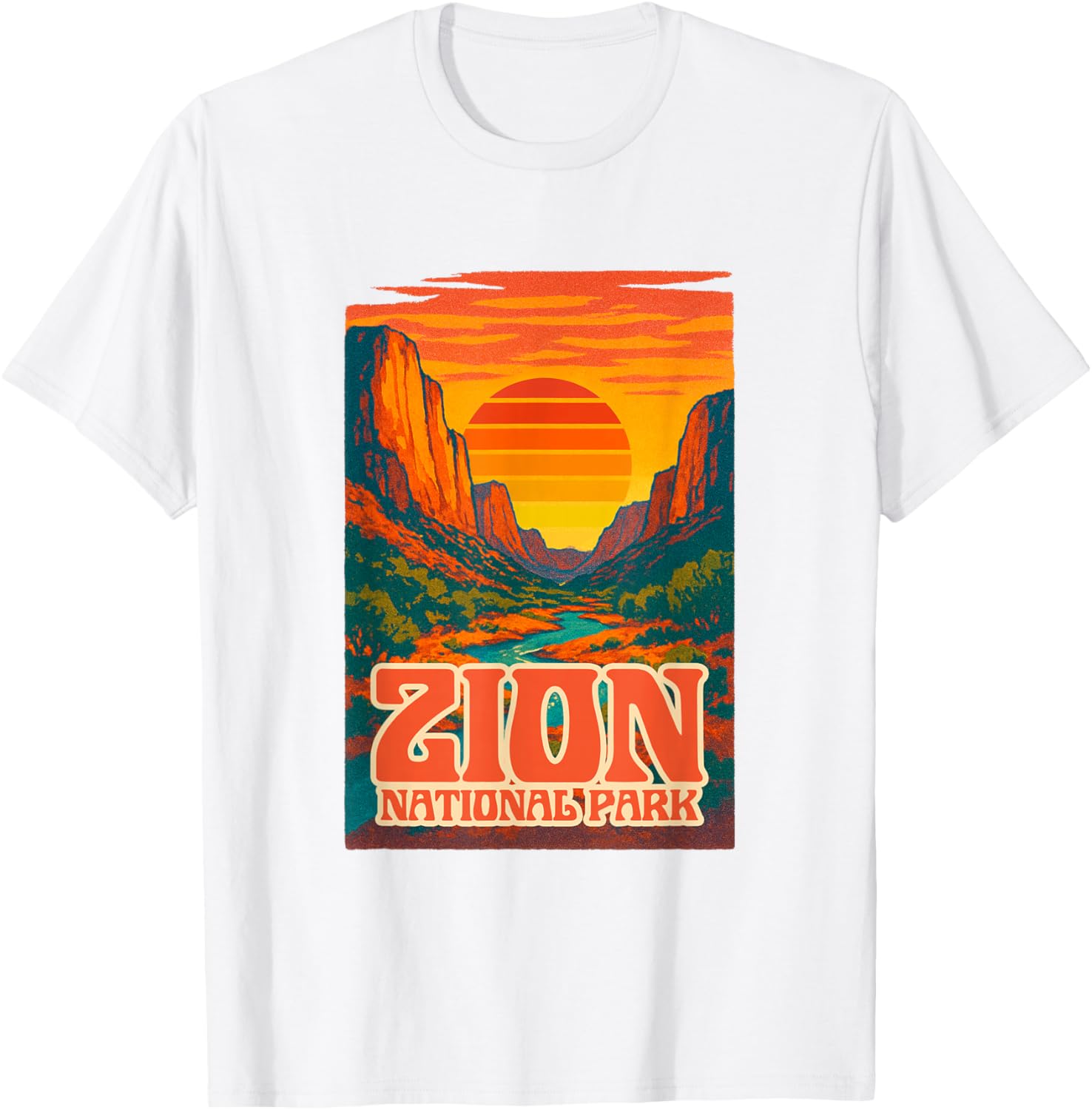 Utah Zion National Park Retro Sunset T-Shirt for Outdoor Lovers - 9