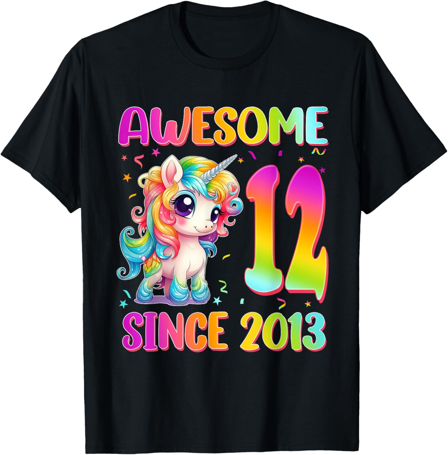Unicorn Rainbow 12th Birthday T-Shirt for Girls – 12 Years Old Celebration - 1