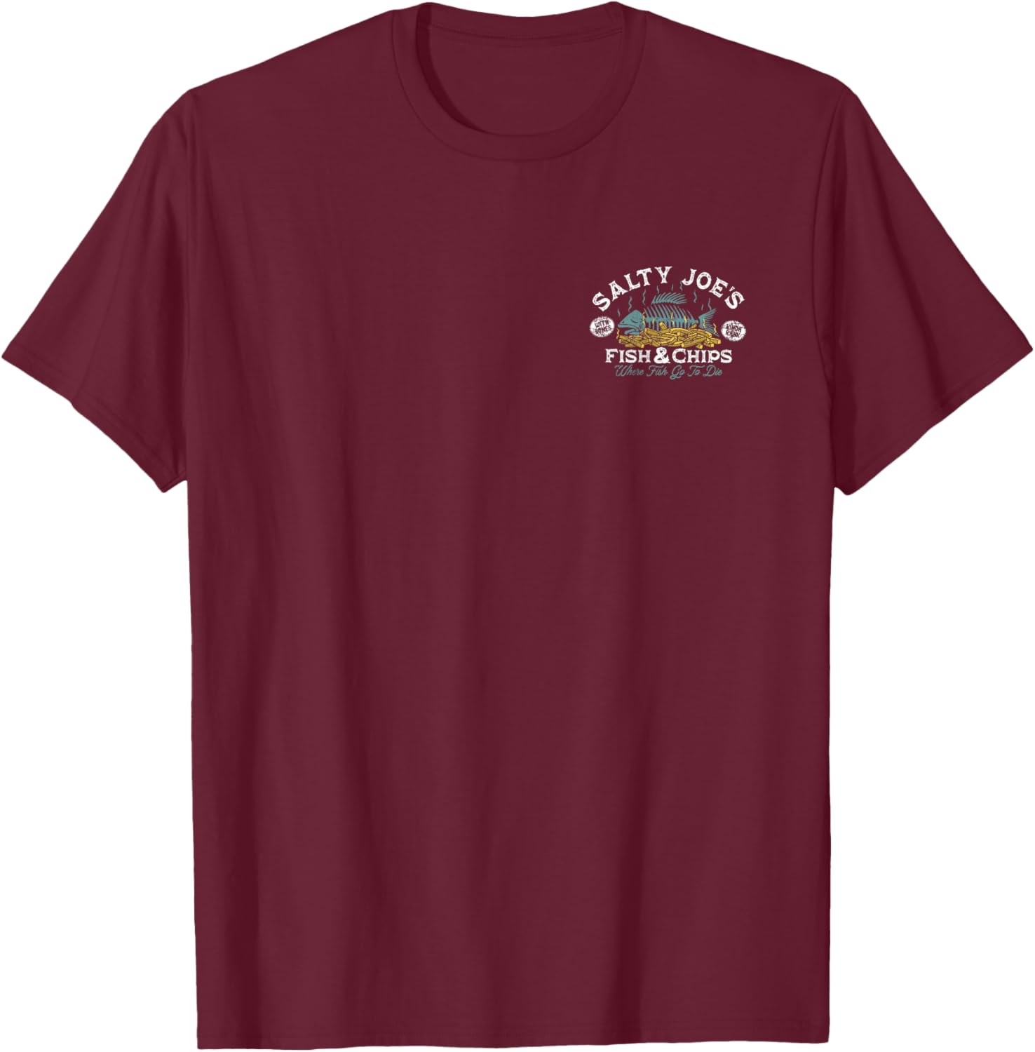 Salty Joe's Fish and Chips Logo Graphic T-Shirt for Casual Style Fans - 15