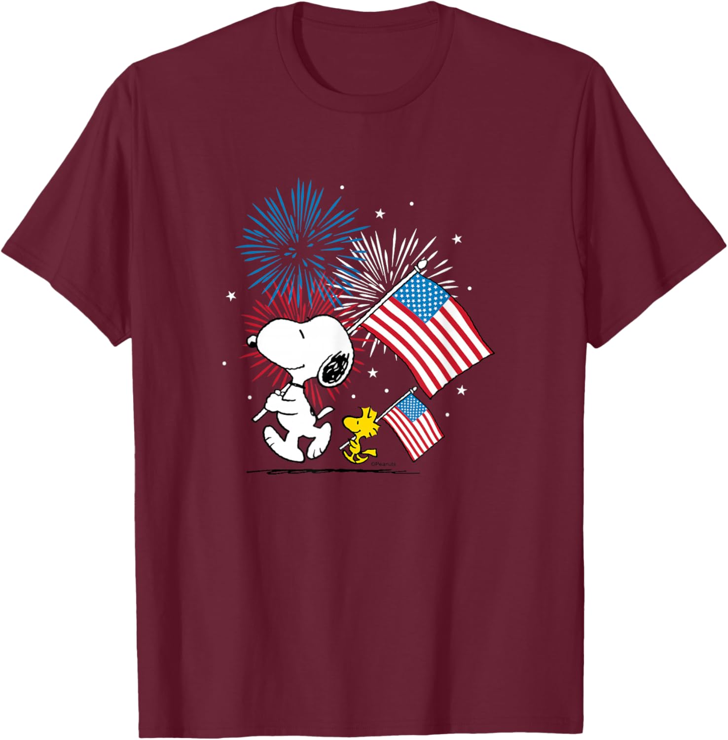 Snoopy and Woodstock American Flags Fireworks T-Shirt for Fun Celebrations - 8