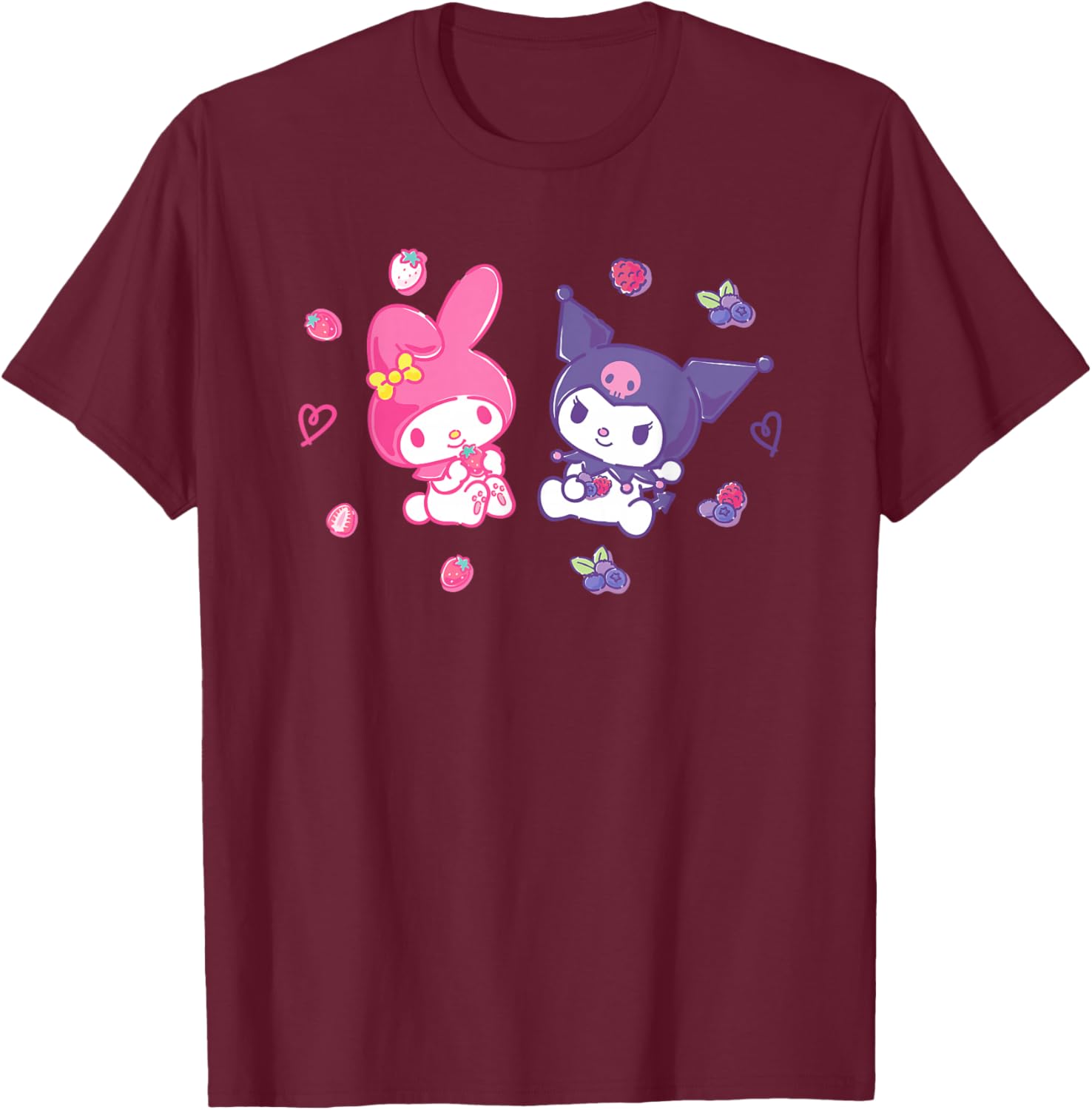 Sanrio Kuromi and My Melody Berry T-Shirt for Kids, Small Black Design - 8