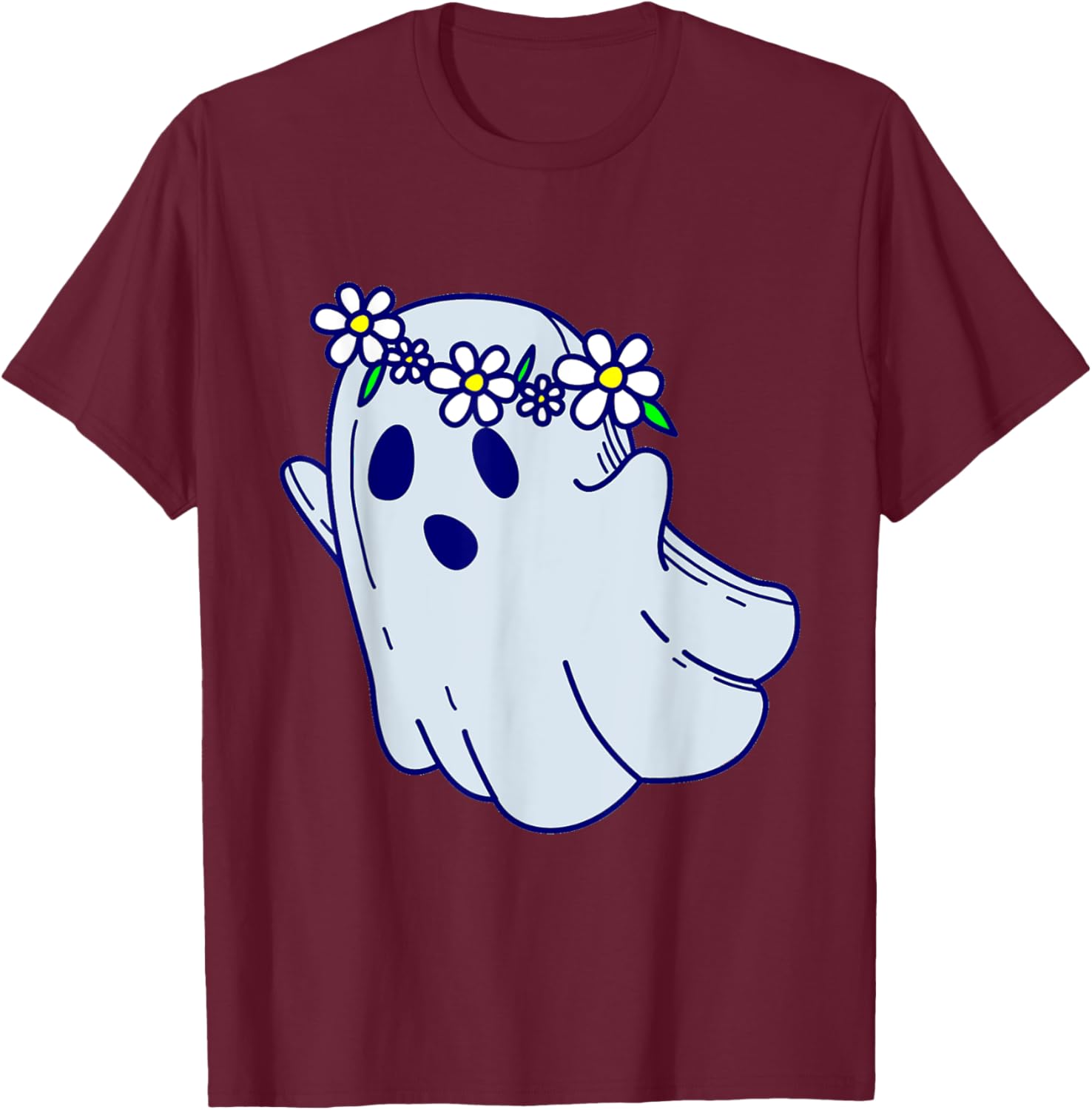 Groovy Halloween Ghost Boho Floral 1960s Goth T-Shirt for Spooky Style - 7