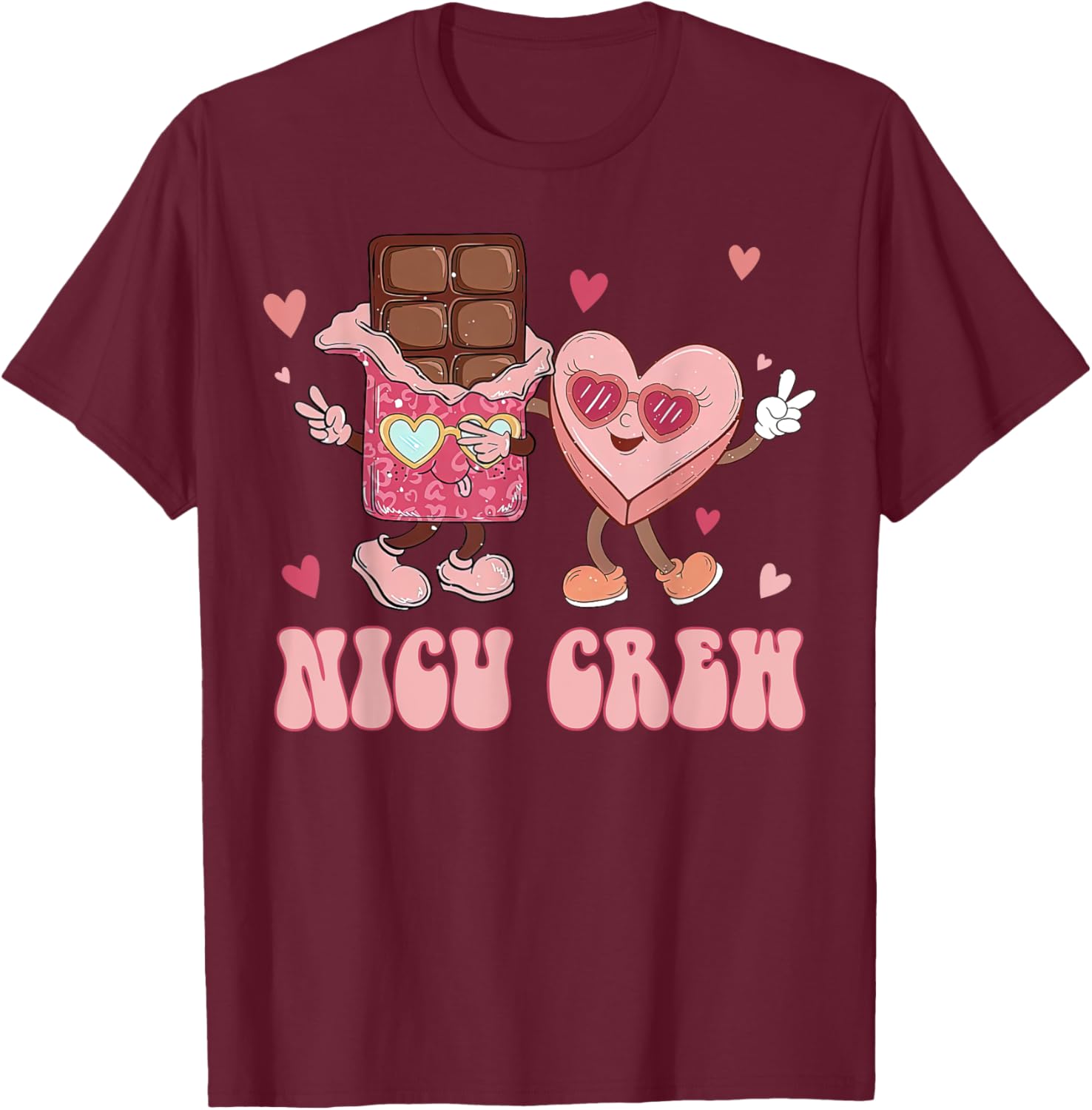 Retro NICU Crew Valentine's Day T-Shirt for Nurses with Cute Heart Design - 17