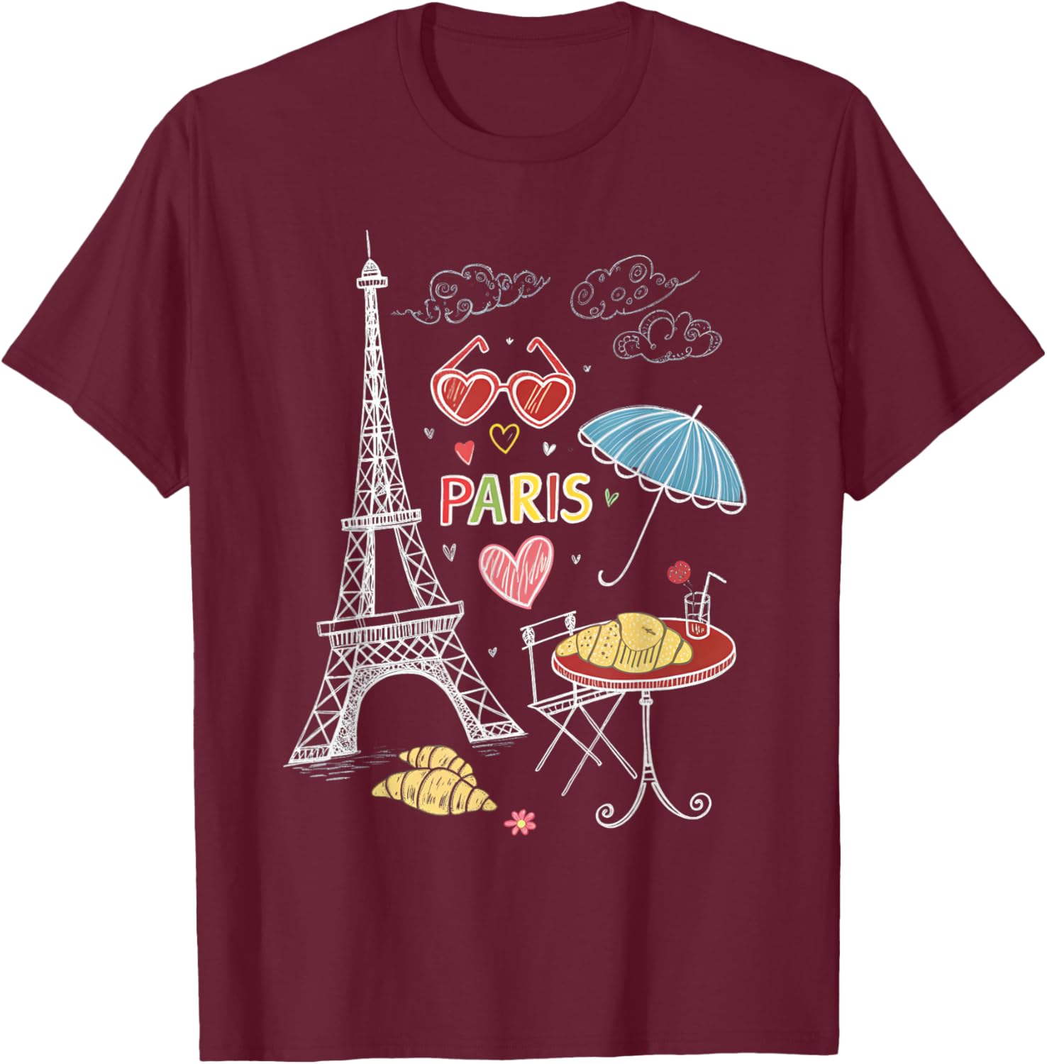 Paris Eiffel Tower Cafe Scene T-Shirt for Girls - Perfect Travel Souvenir - 1
