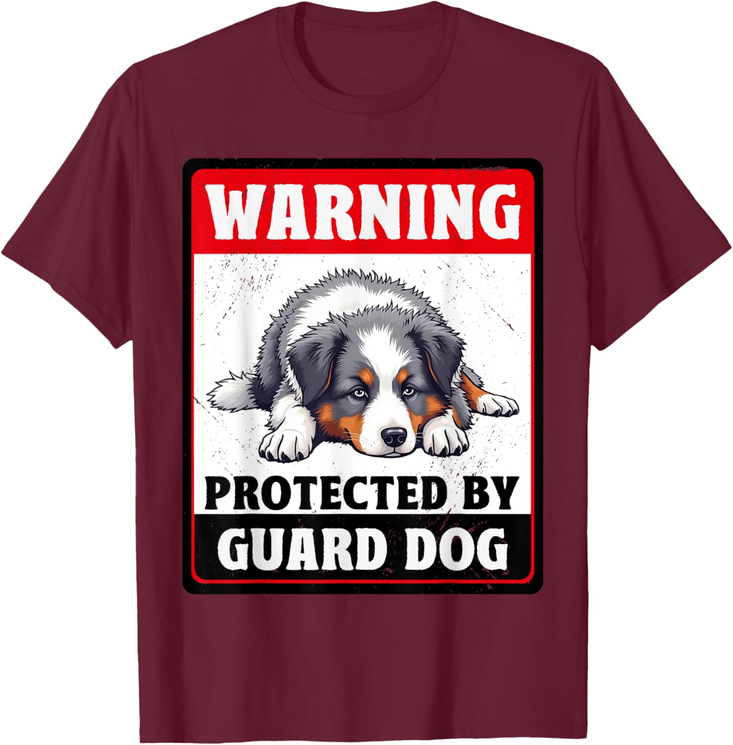 Warning Protected by Australian Shepherd Dog T-Shirt for Men and Women - 3