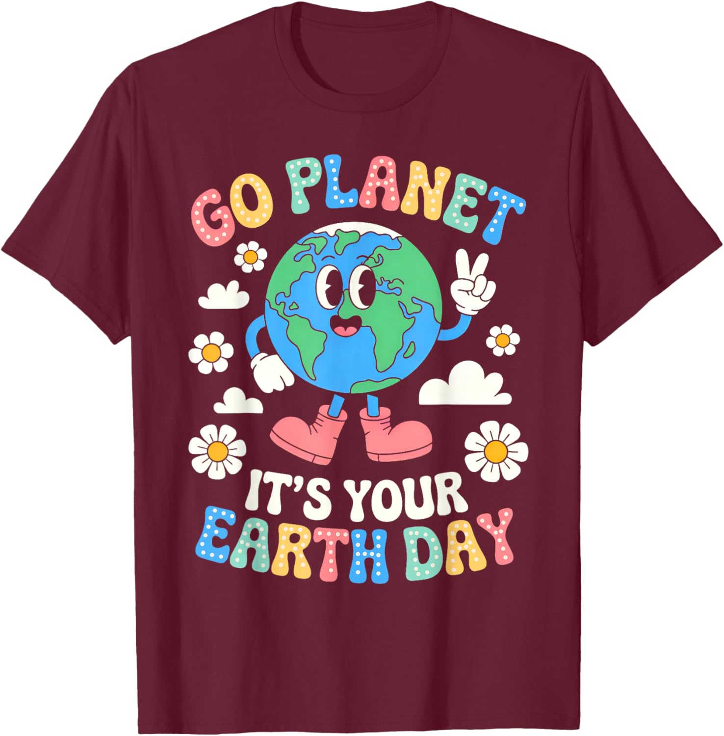 Groovy Go Planet Earth Day 2025 Retro Teacher Kids T-Shirt - 8