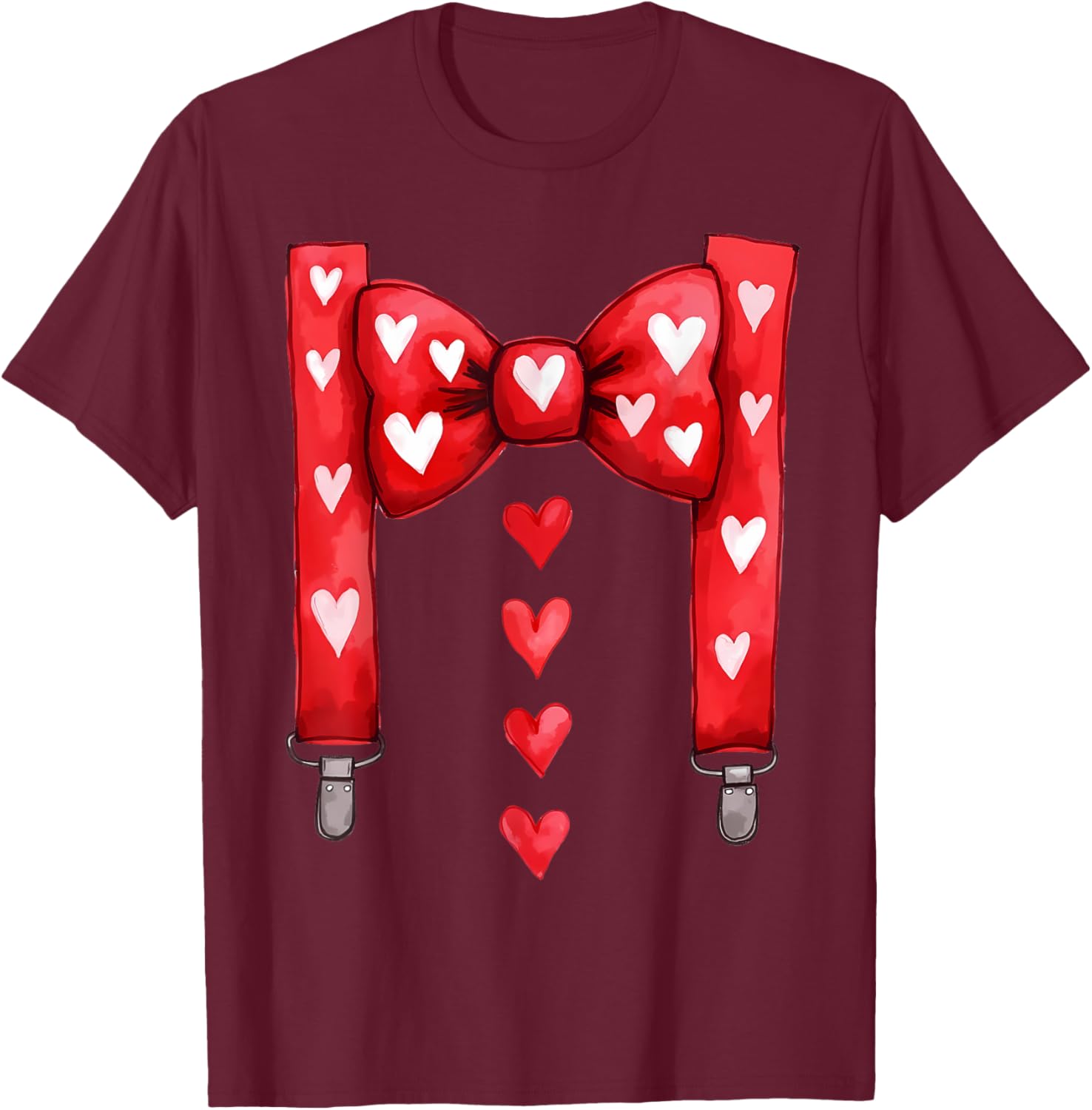 Red Hearts Bow Tie Suspenders T-Shirt for Toddler Boys Valentine's Day - 5