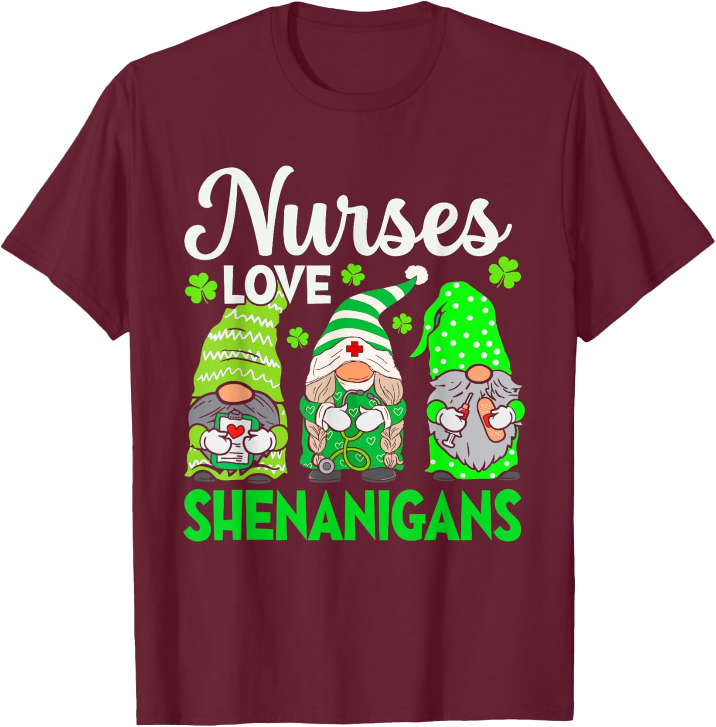 St Patricks Day Gnomes Nurses Love Shenanigans Scrub Top for Women - 3