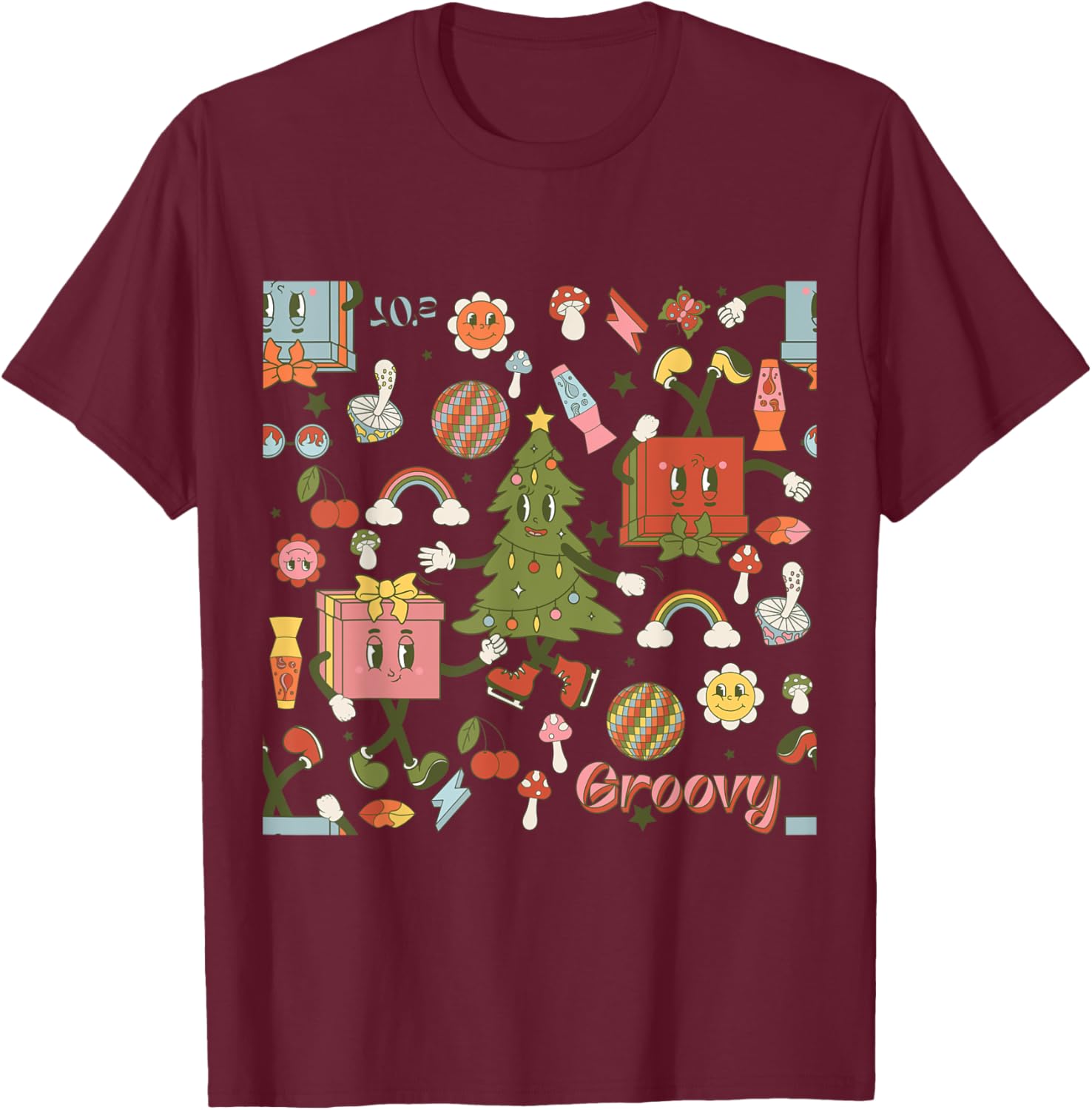 Retro 1970s Disco Christmas Tree Ugly Xmas T-Shirt for Fun Holiday Style - 8