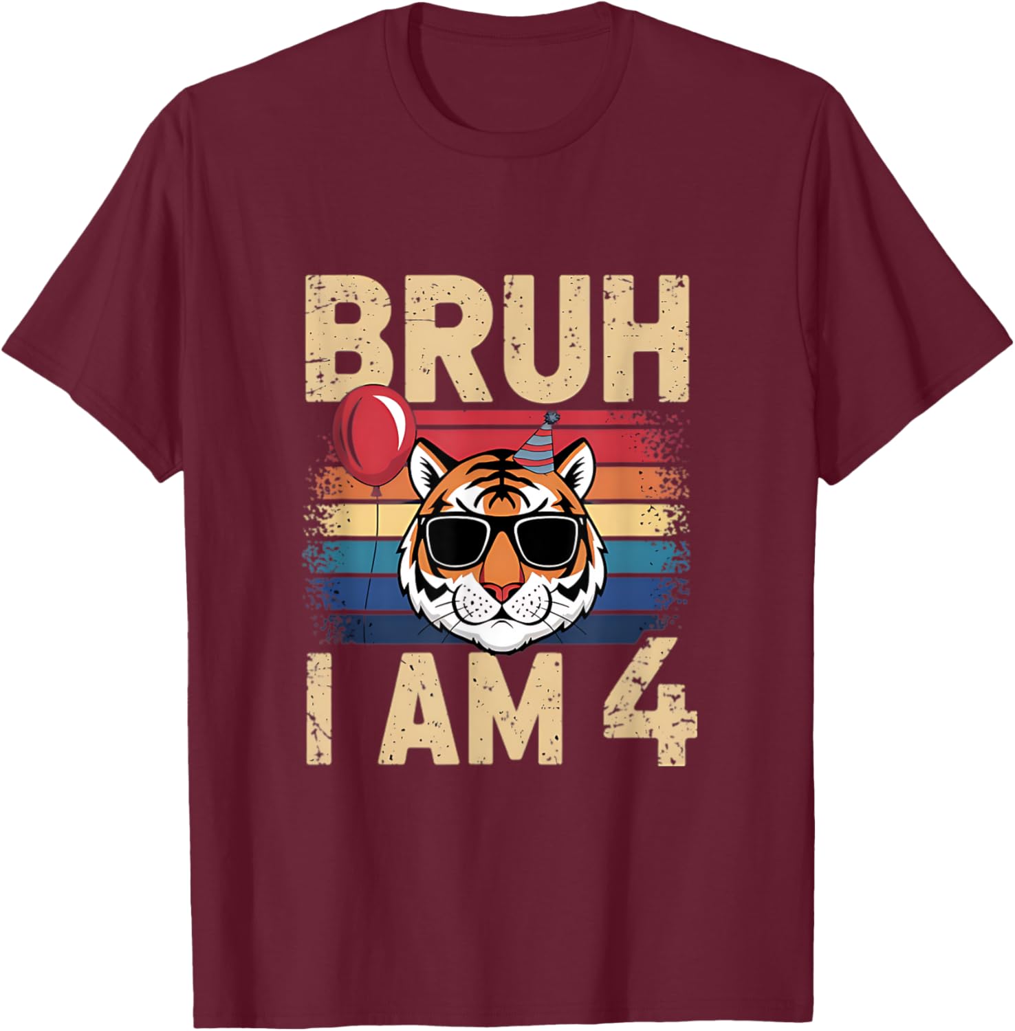 Retro Sunset Tiger Kids T-Shirt for 4th Birthday Celebration - 16