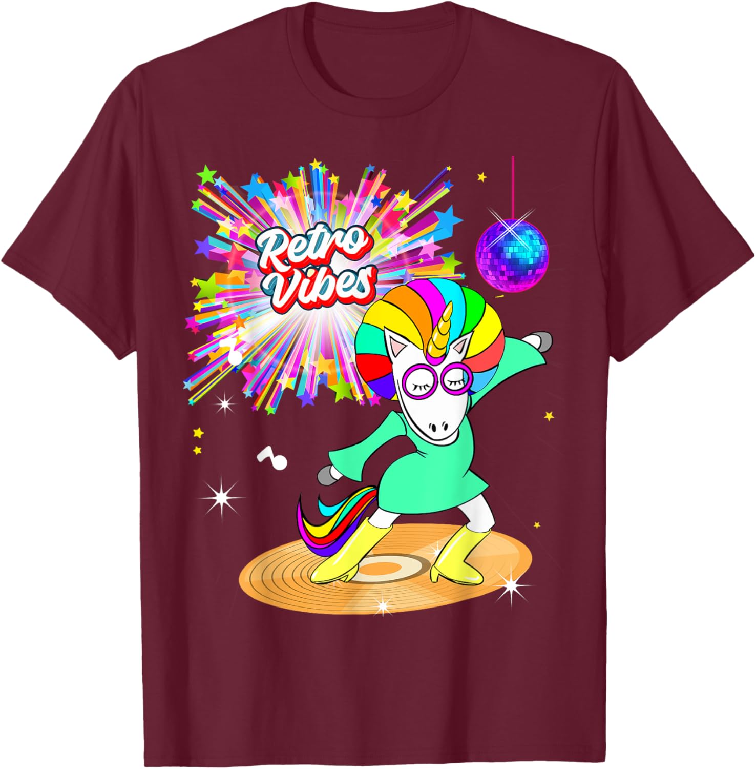 Retro Vibes Unicorn Dancing on Vinyl T-Shirt for Moms and Wives - 25