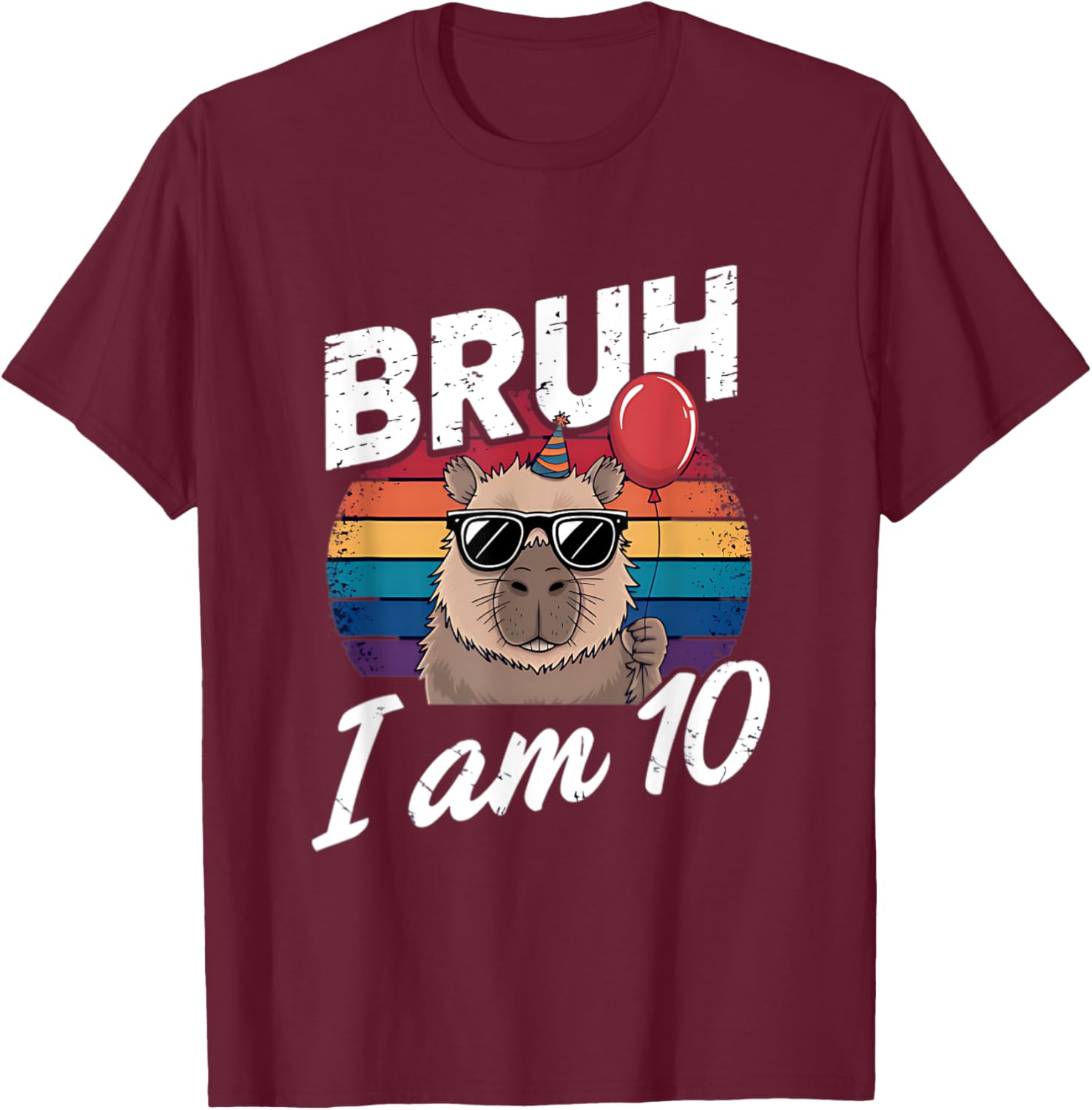 Retro Sunset Capybara T-Shirt for Kids' 10th Birthday Celebration - 1