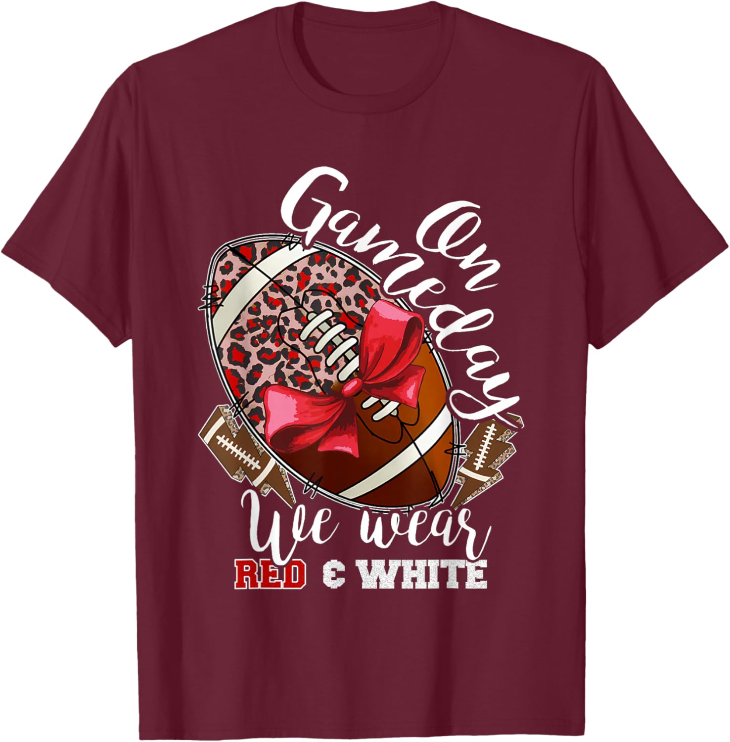 On Gameday Football We Wear Red and White School Spirit T-Shirt - 14