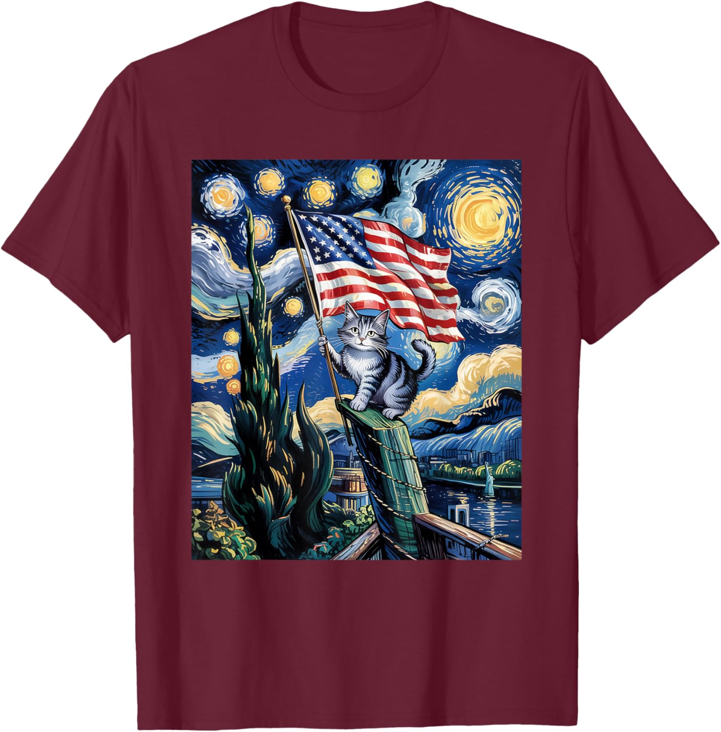 Starry Night Patriotic Cat T-Shirt for 4th of July Celebrate in Style - 23