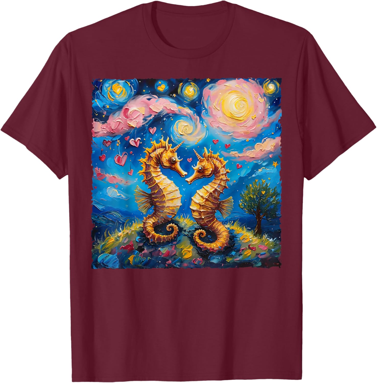 Seahorse Van Gogh Starry Night Couples T-Shirt for Valentine's Day Gift - 20