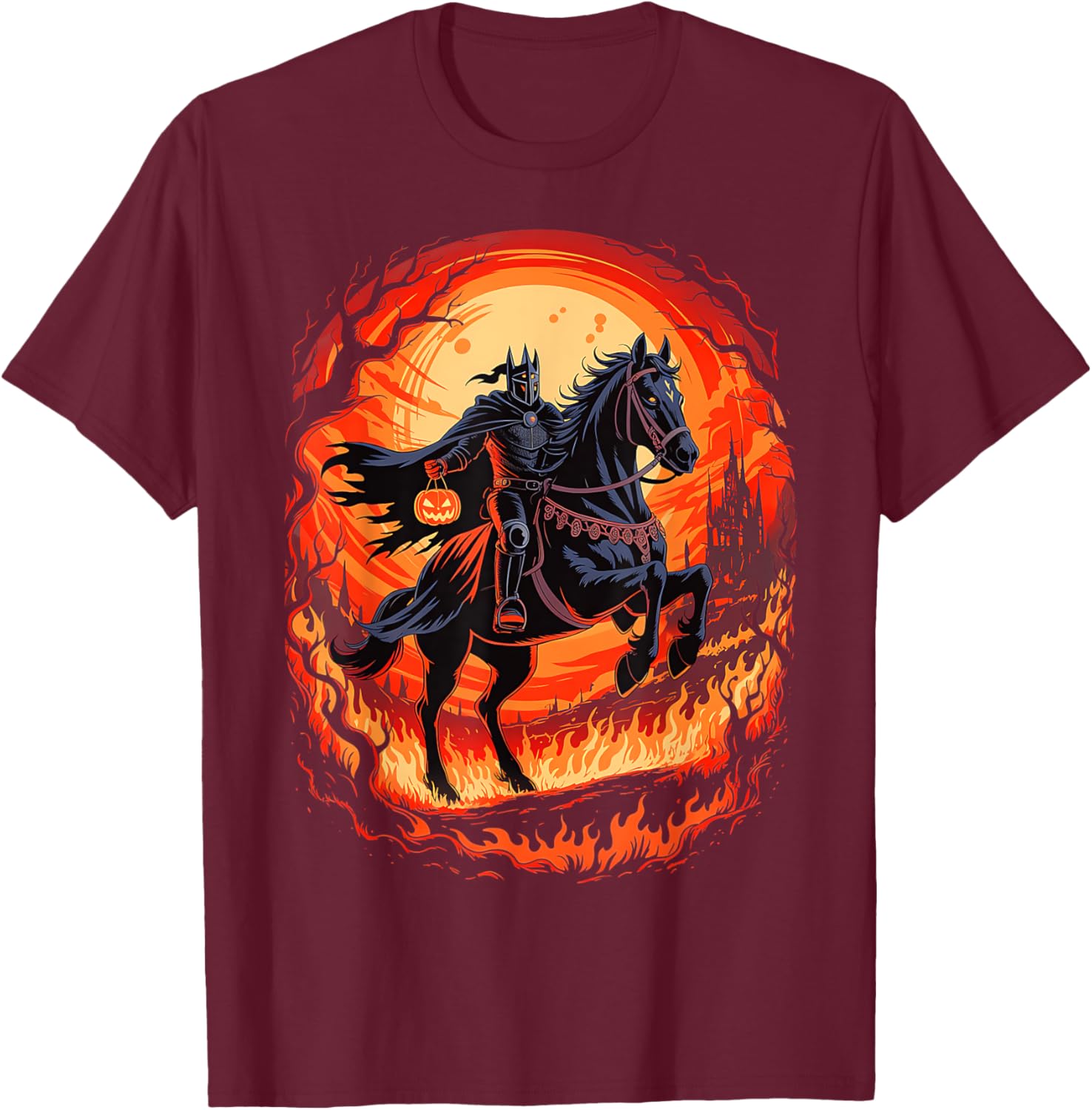 Spooky Pumpkin Headless Horseman Halloween T-Shirt for All Ages - 21