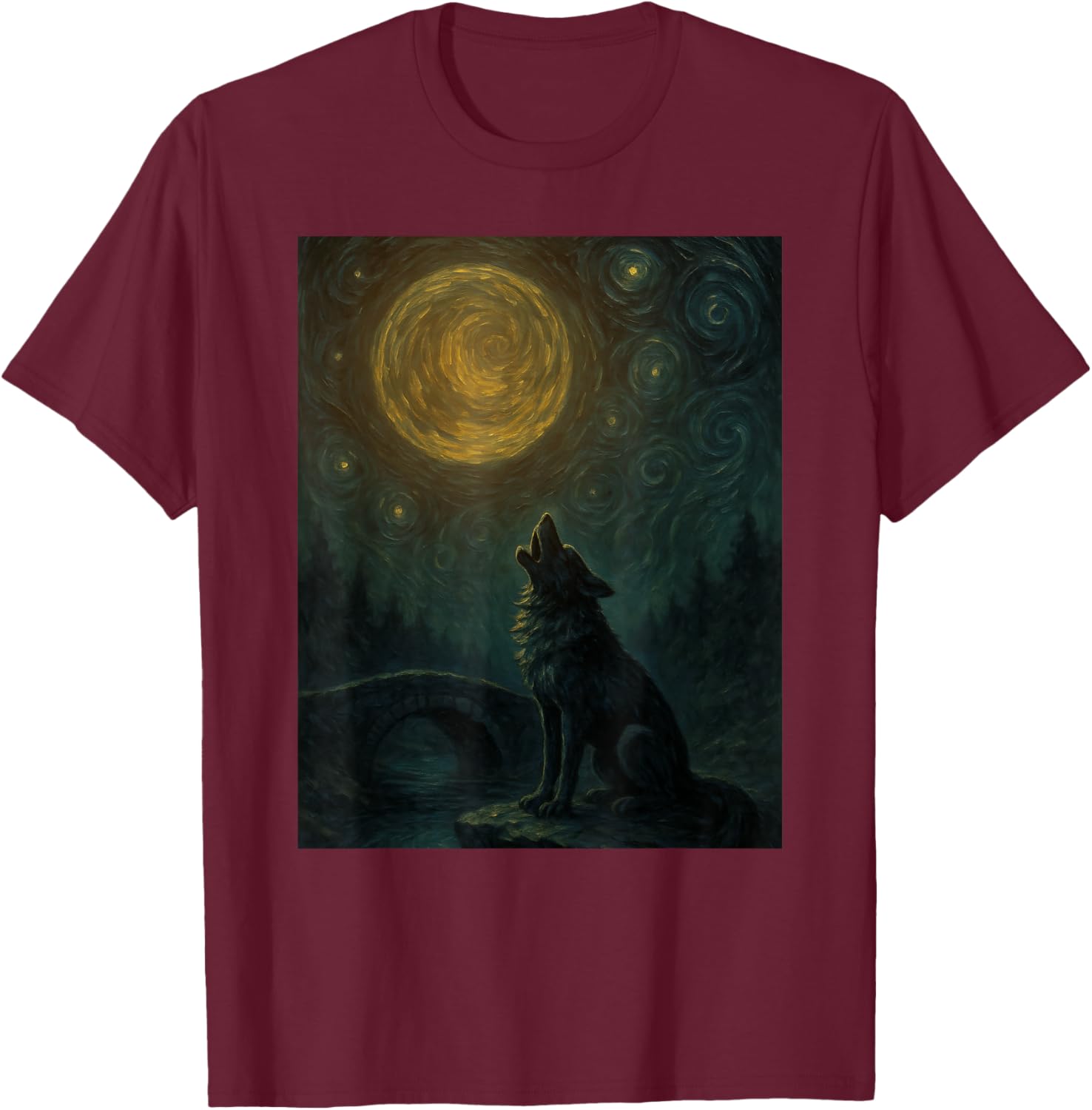 Wolf Starry Night Van Gogh Graphic T-Shirt for Art Lovers and Fashionistas - 12