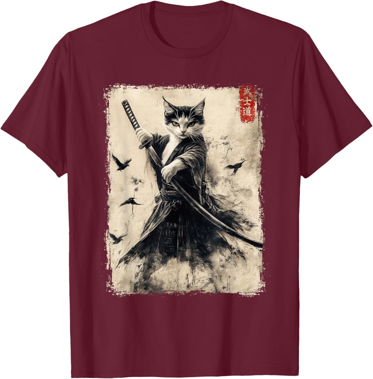 Samurai Cat Vintage Anime Graphic Tee – Cool Japanese Art T-Shirt - 8