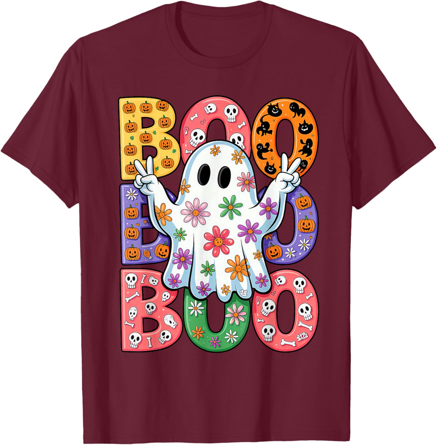 Cute Ghost Floral Halloween T-Shirt for Kids - Spooky Season Fun - 20