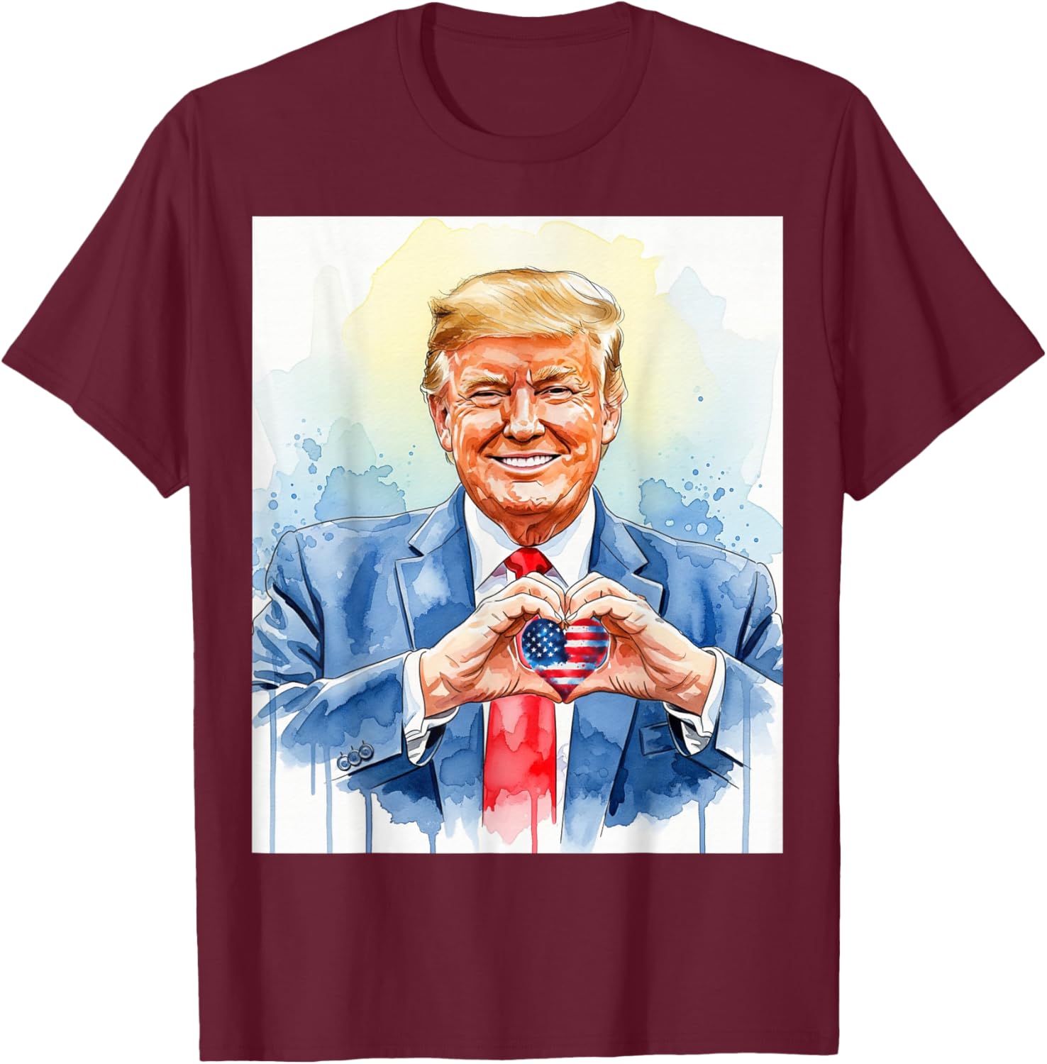 Patriotic Watercolor Trump Heart Hands T-Shirt for Proud Americans - 22