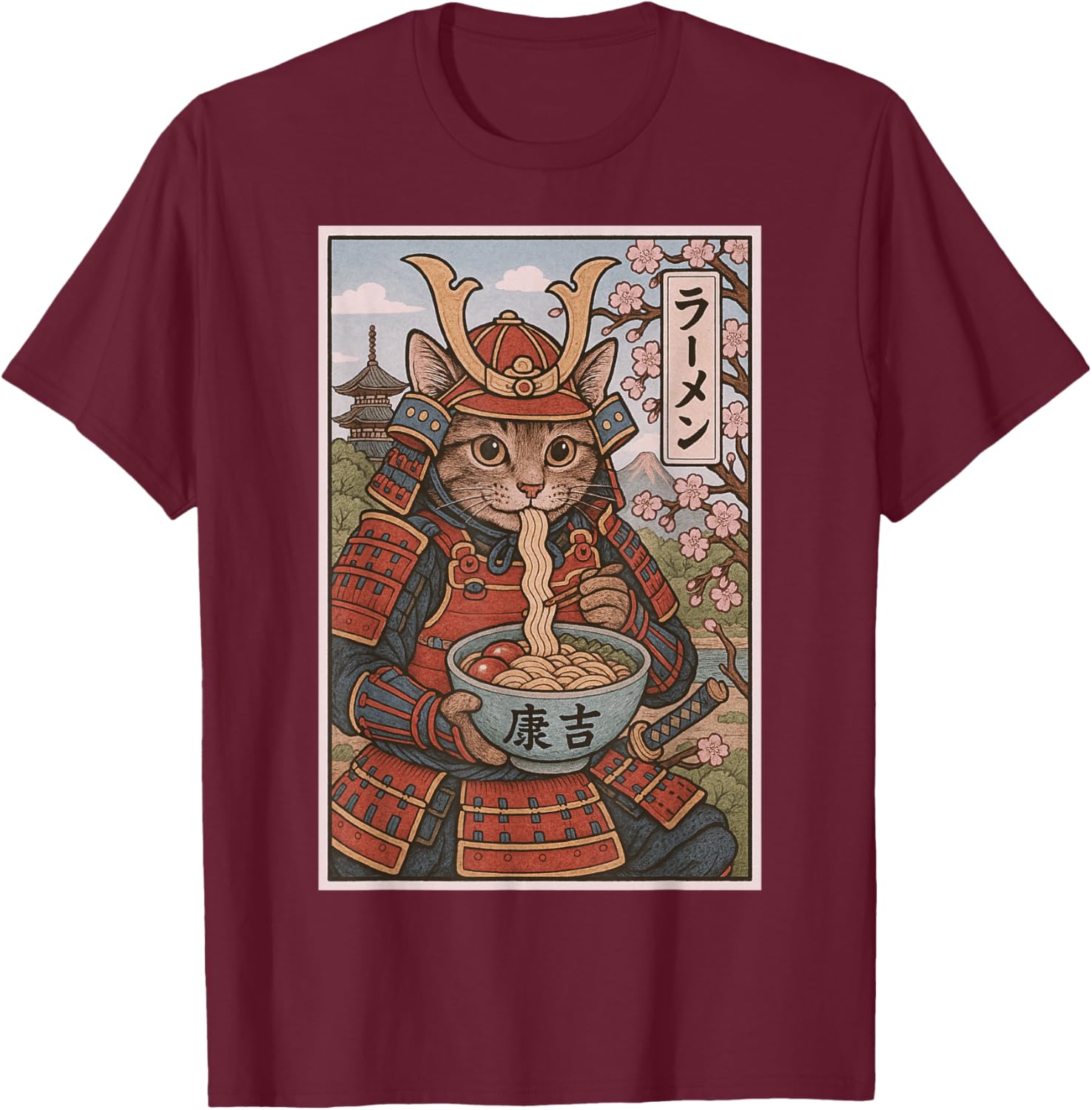 Samurai Cat Ramen Lovers T-Shirt - Cute Japanese Warrior Cat Tee - 9