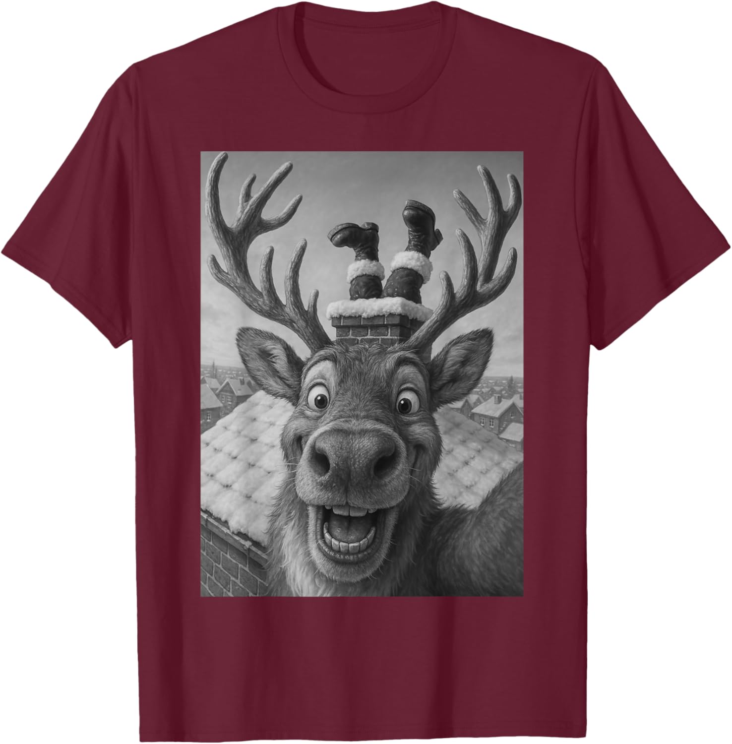 Funny Reindeer Selfie Santa Christmas T-Shirt for Kids and Adults - 3