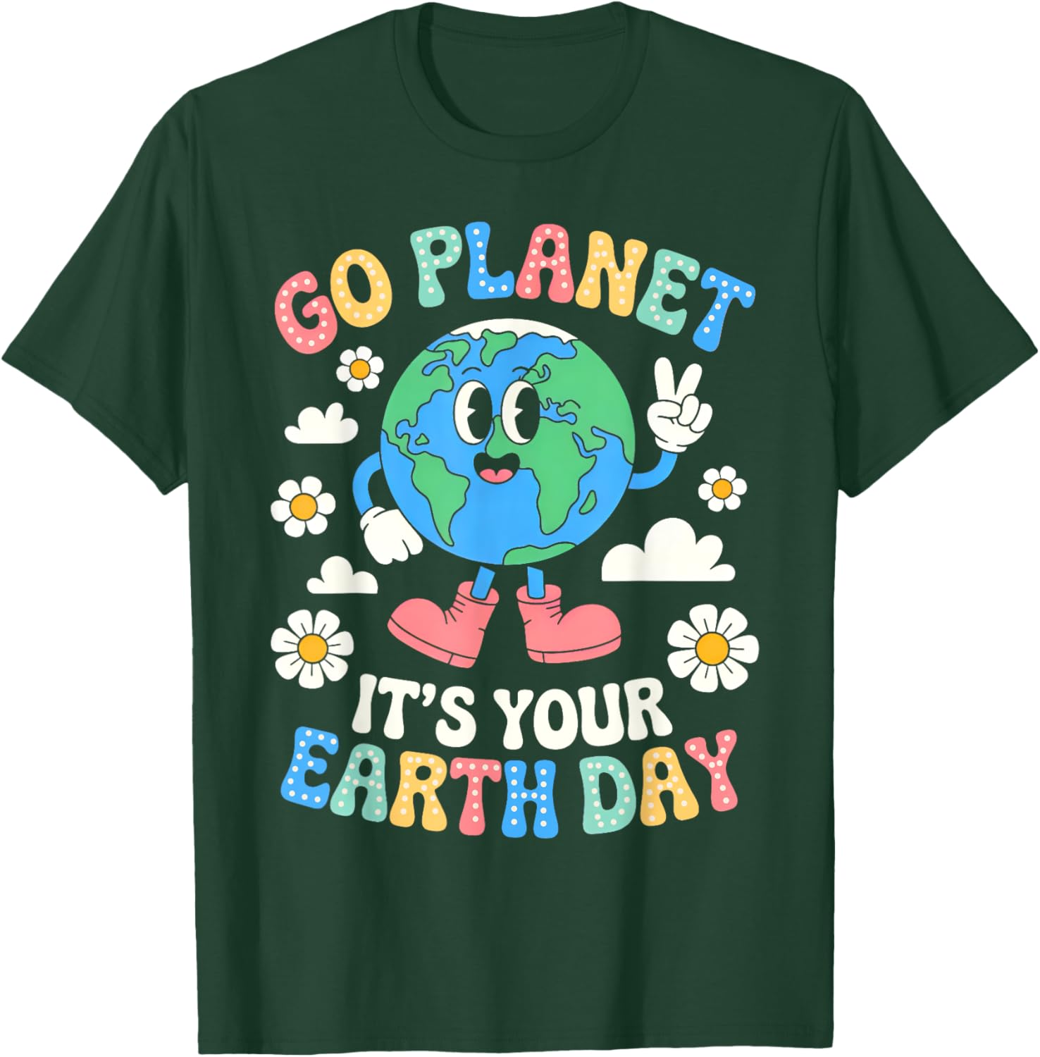 Groovy Go Planet Earth Day 2025 Retro Teacher Kids T-Shirt - 3