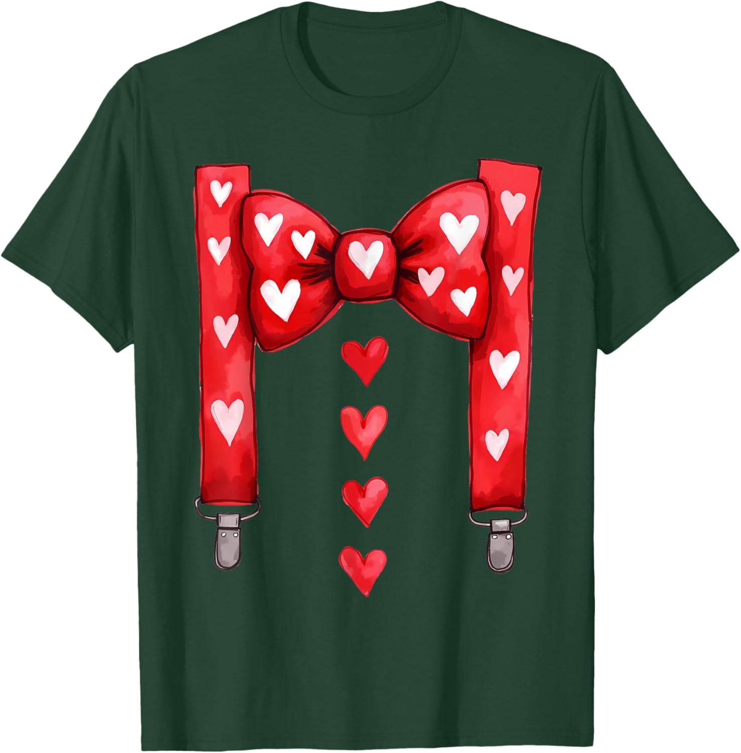 Red Hearts Bow Tie Suspenders T-Shirt for Toddler Boys Valentine's Day - 20