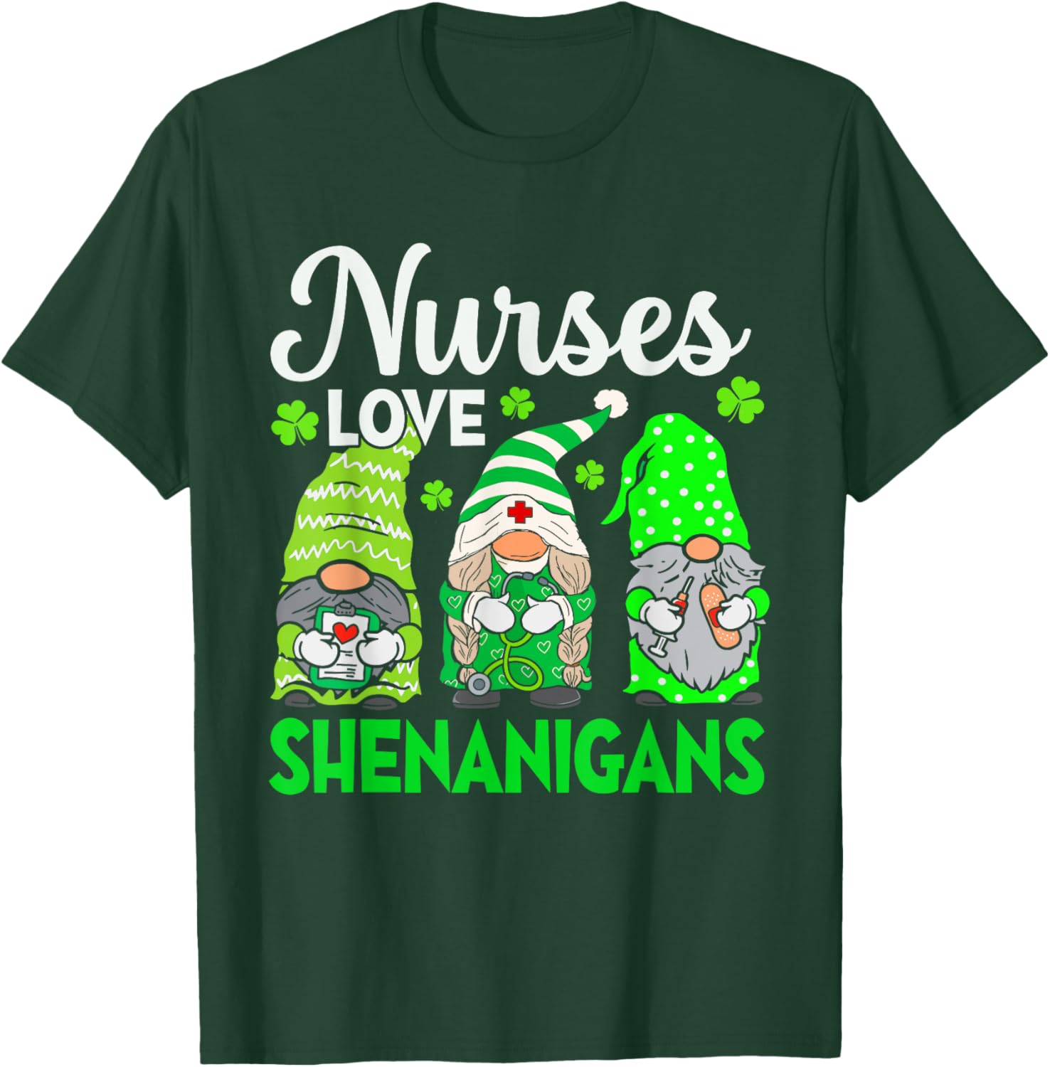 St Patricks Day Gnomes Nurses Love Shenanigans Scrub Top for Women - 12