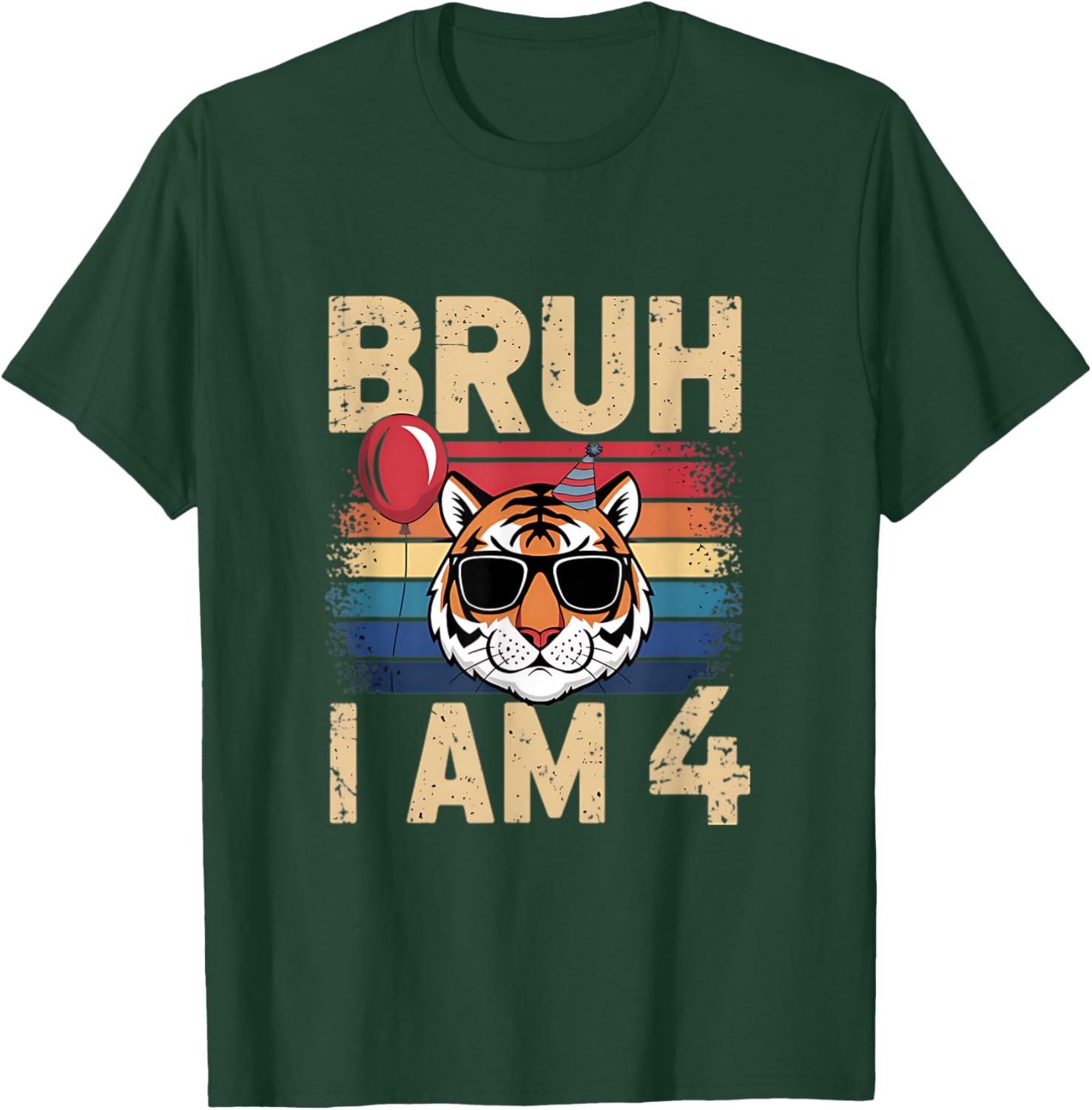 Retro Sunset Tiger Kids T-Shirt for 4th Birthday Celebration - 10
