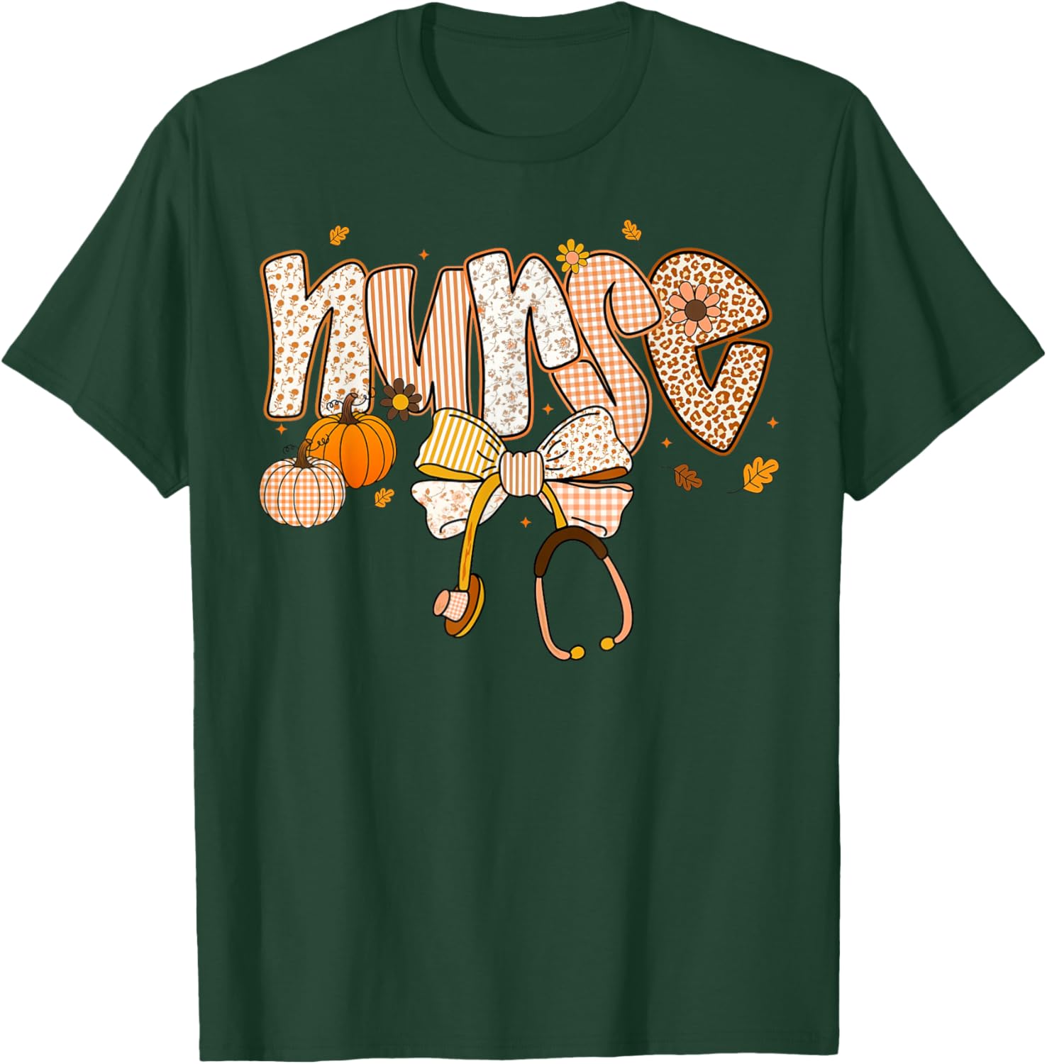 Pumpkin Nurse Thanksgiving Stethoscope Fall Scrub Top T-Shirt for ER - 4