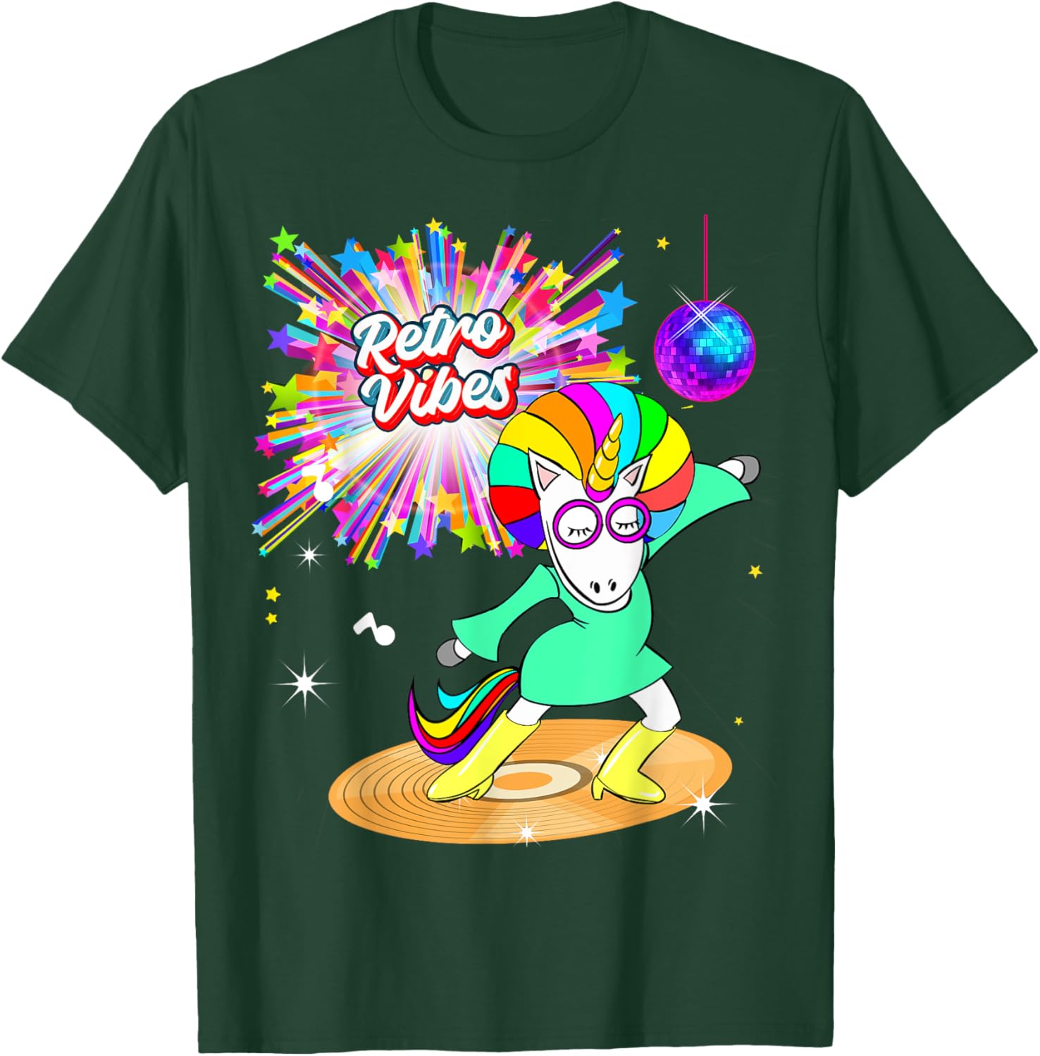 Retro Vibes Unicorn Dancing on Vinyl T-Shirt for Moms and Wives - 14