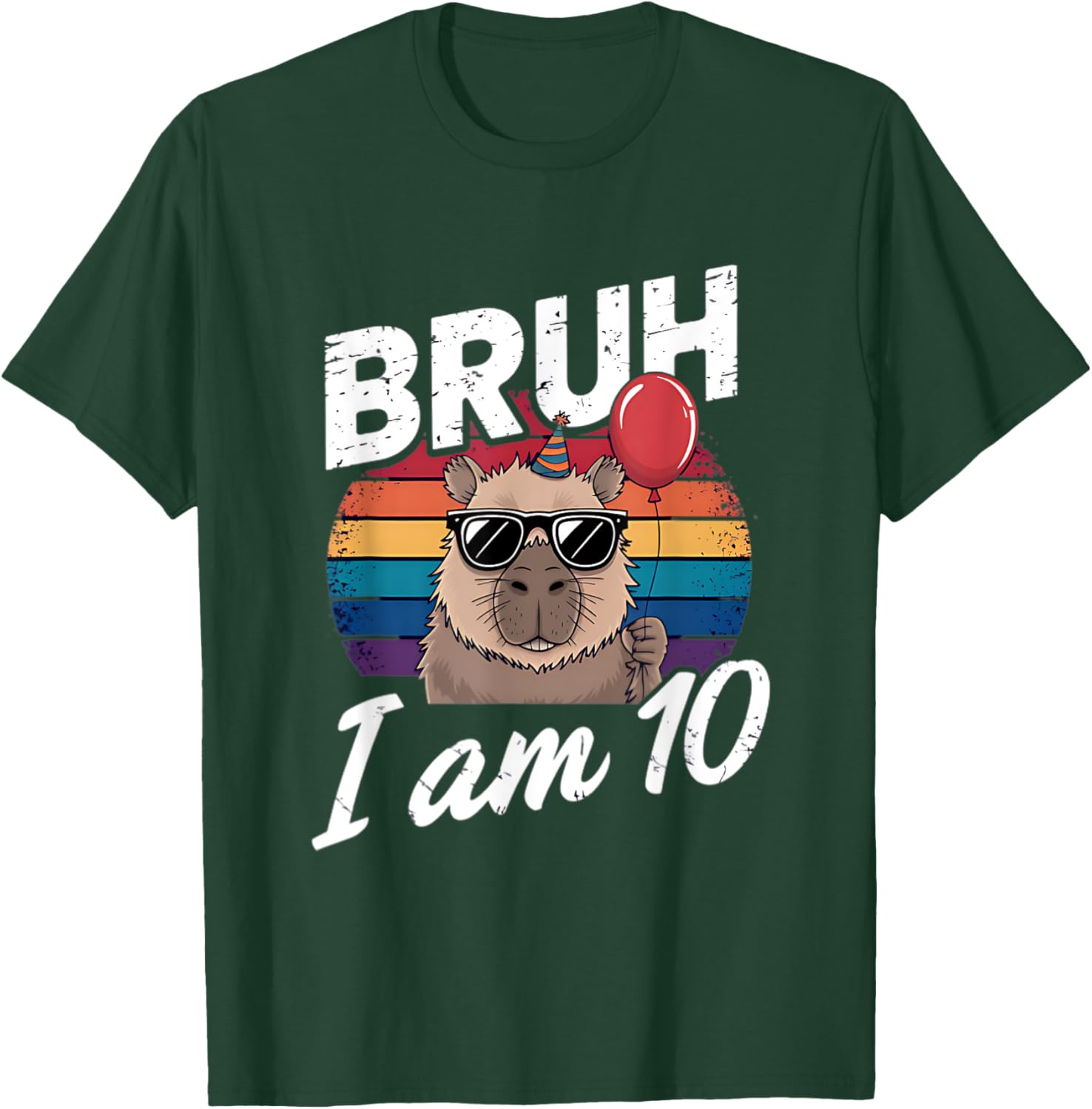 Retro Sunset Capybara T-Shirt for Kids' 10th Birthday Celebration - 17