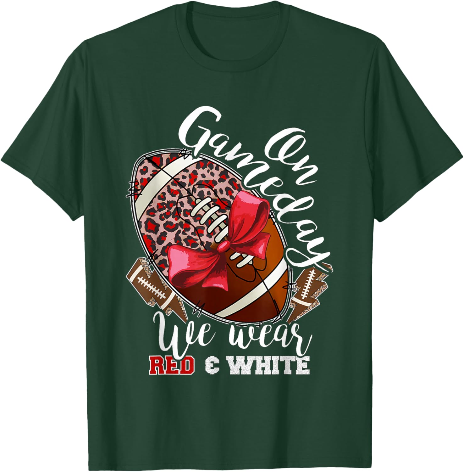 On Gameday Football We Wear Red and White School Spirit T-Shirt - 12