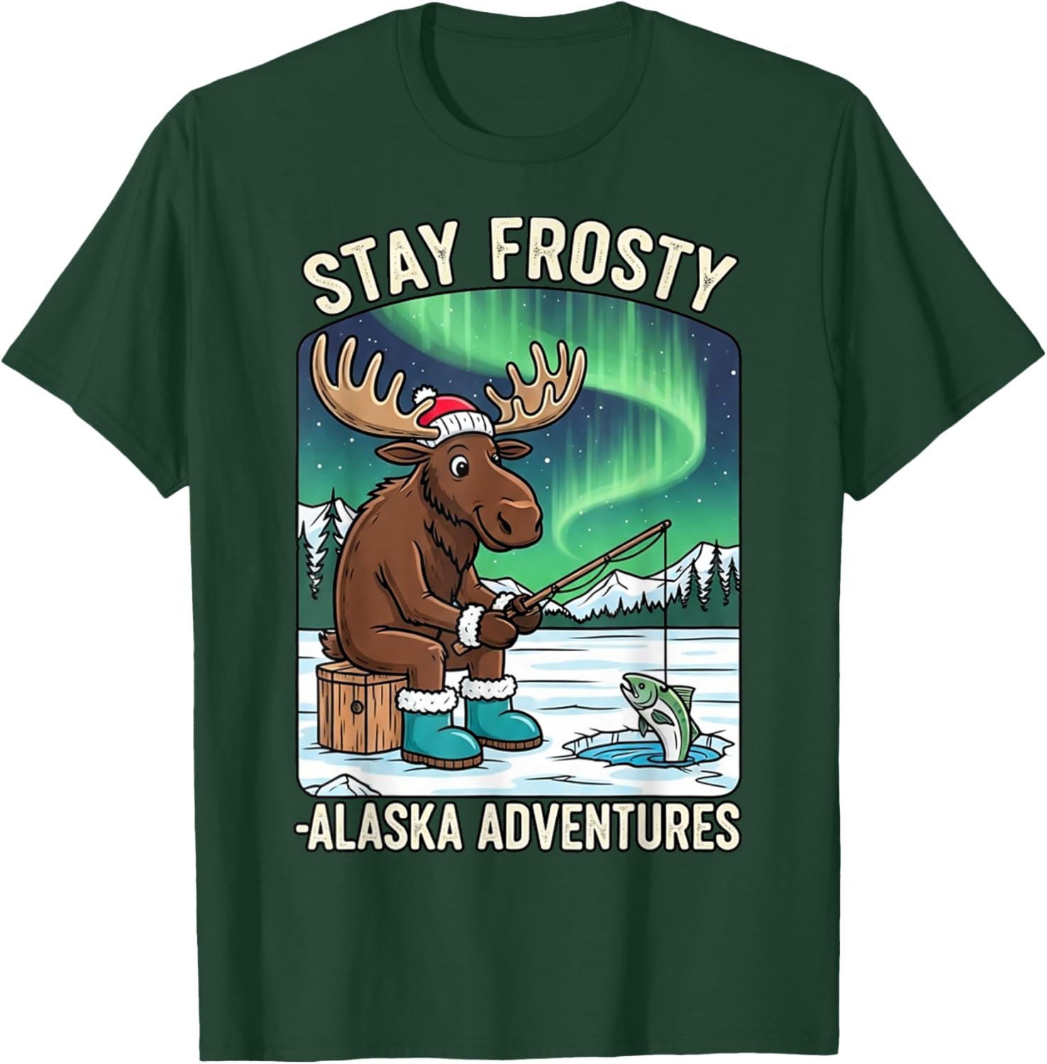 Stay Cold Frosty Moose Ice Fishing T-Shirt for Alaska Winter Adventures - 12