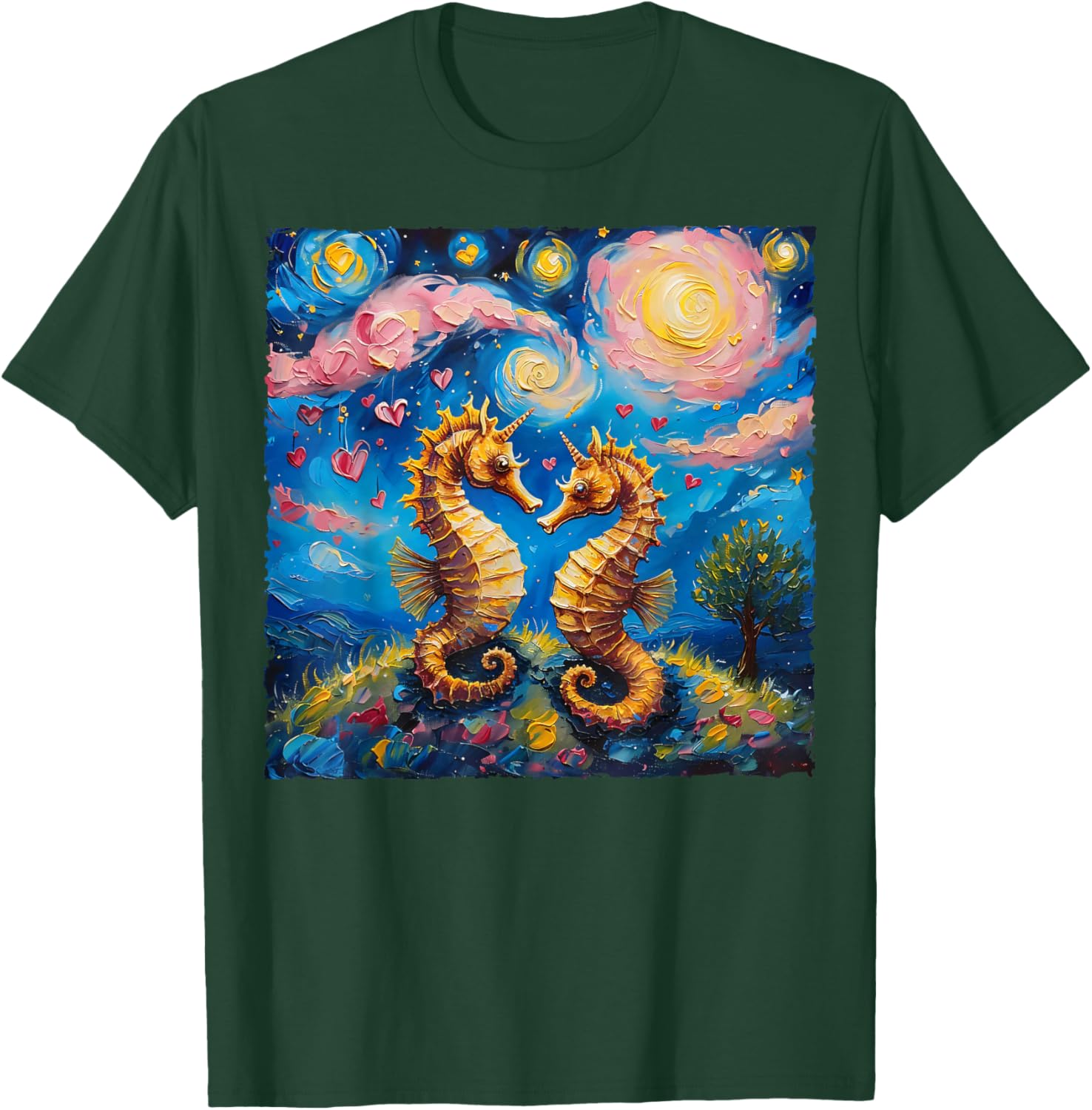Seahorse Van Gogh Starry Night Couples T-Shirt for Valentine's Day Gift - 28