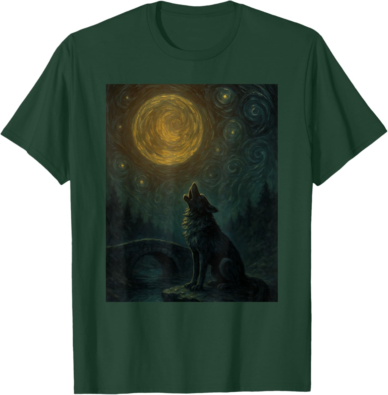 Wolf Starry Night Van Gogh Graphic T-Shirt for Art Lovers and Fashionistas - 25