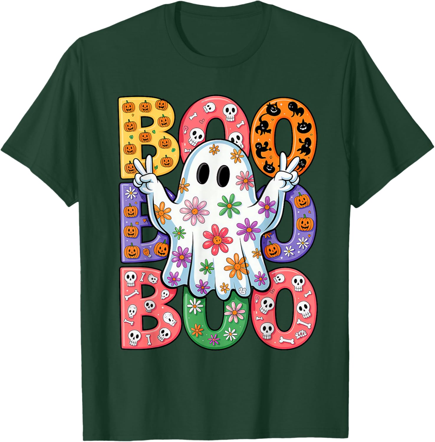 Cute Ghost Floral Halloween T-Shirt for Kids - Spooky Season Fun - 21