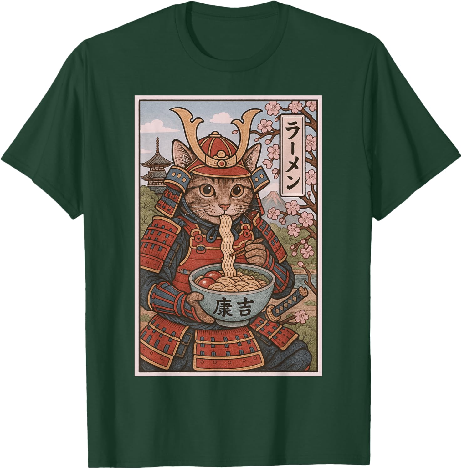 Samurai Cat Ramen Lovers T-Shirt - Cute Japanese Warrior Cat Tee - 12