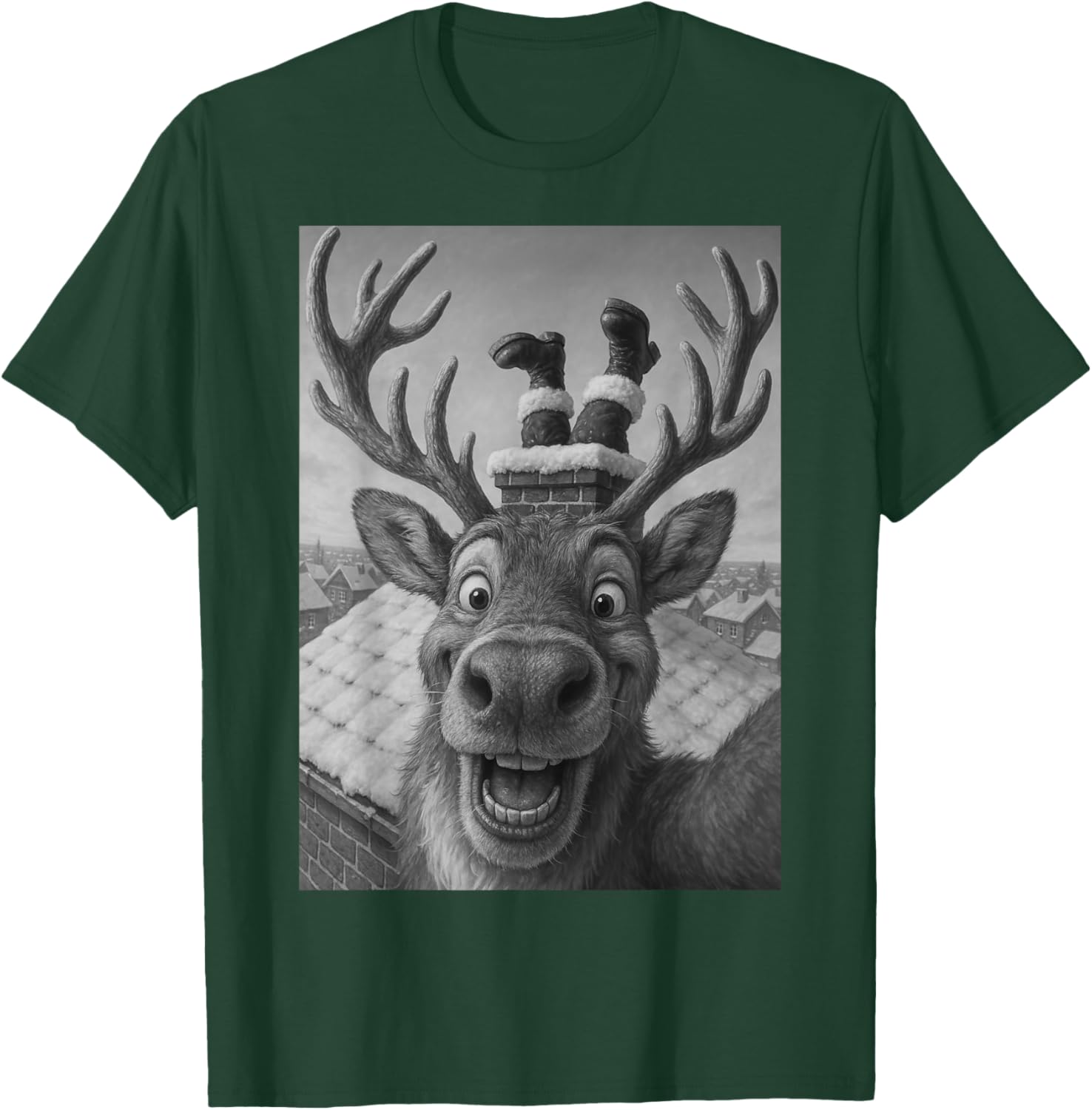 Funny Reindeer Selfie Santa Christmas T-Shirt for Kids and Adults - 2