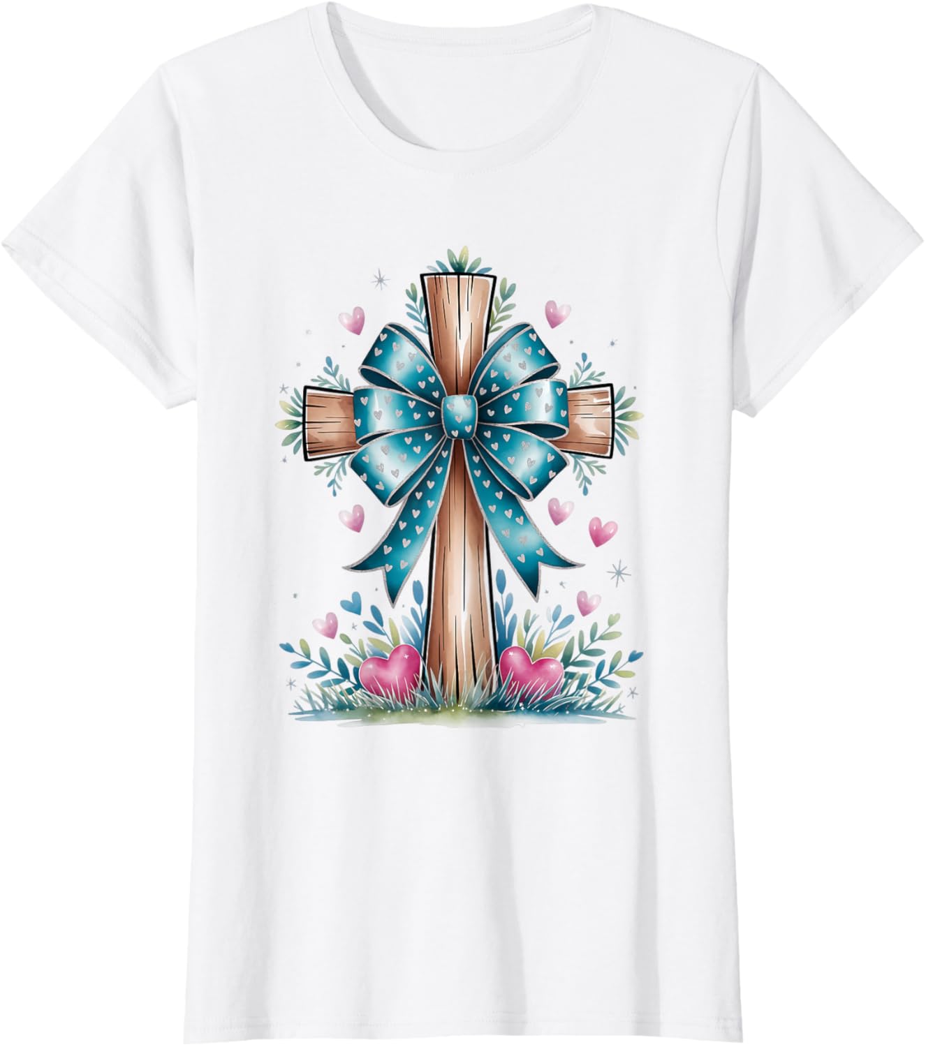 Rustic Floral Cross T-Shirt for Easter Spring Christian Faith Enthusiasts - 1