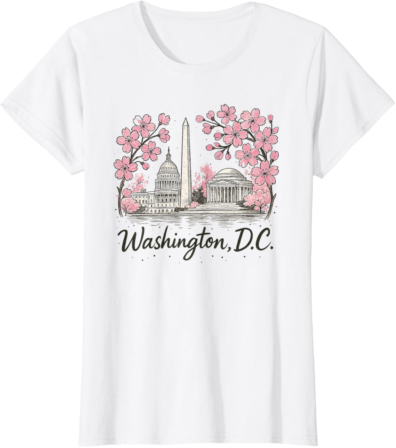 Washington DC Landmarks Cherry Blossoms Women's T-Shirt for Spring Style - 3
