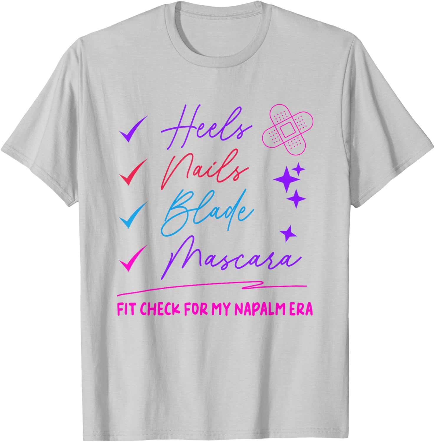 Stylish Napalm Era T-Shirt with Heels Nails Blade Mascara Print - 8