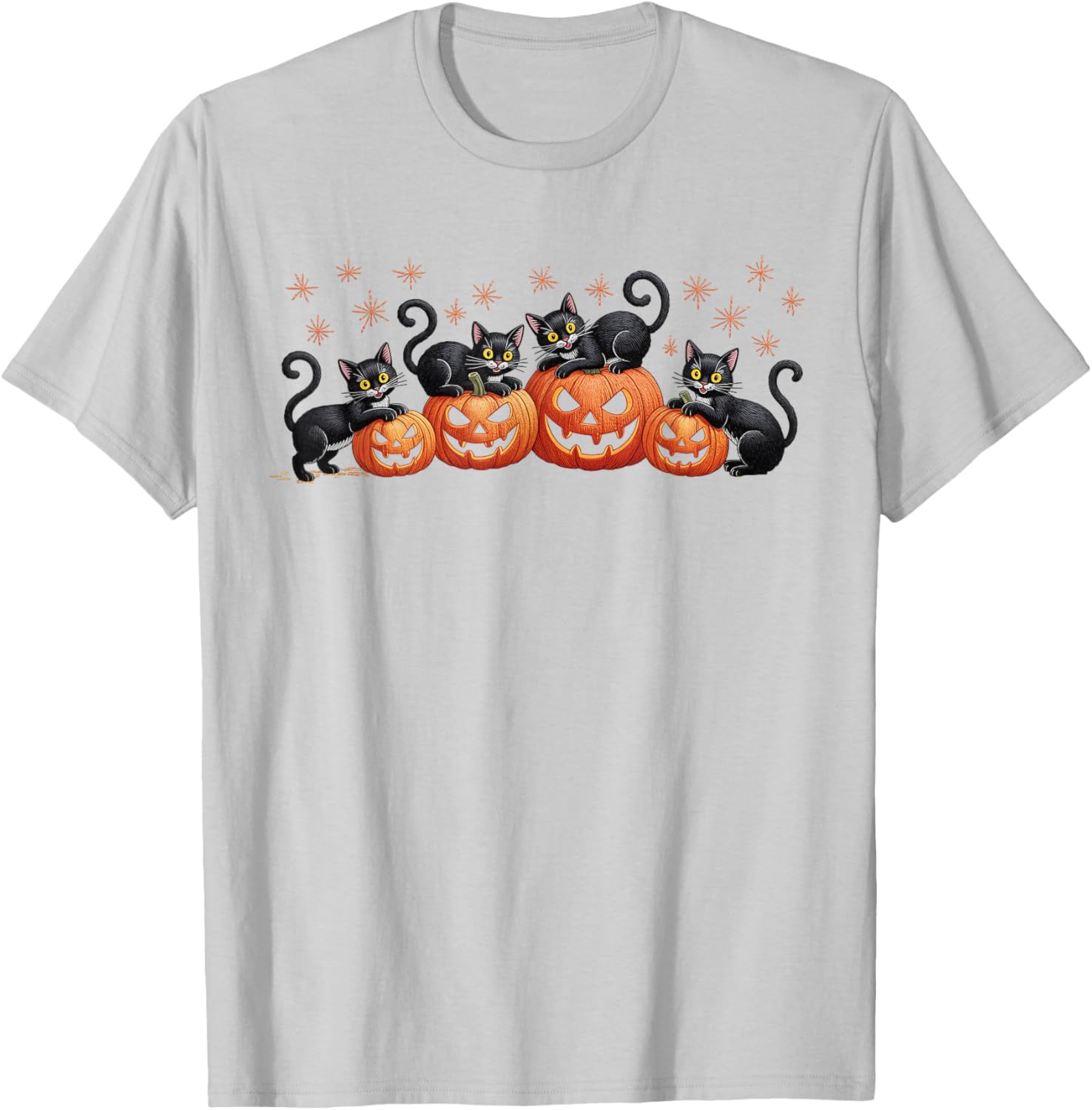 Black Cats on Pumpkins Halloween Party T-Shirt for Festive Fun - 7