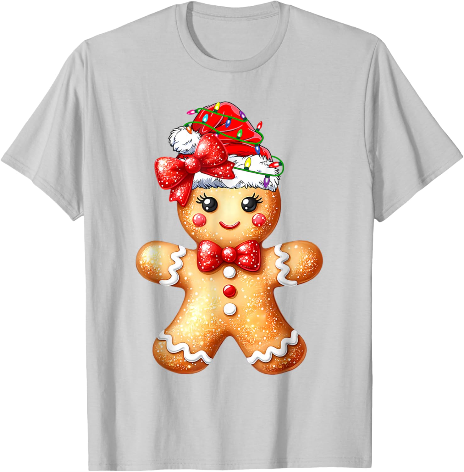 Merry Christmas Gingerbread Santa T-Shirt for Girls and Women - 3