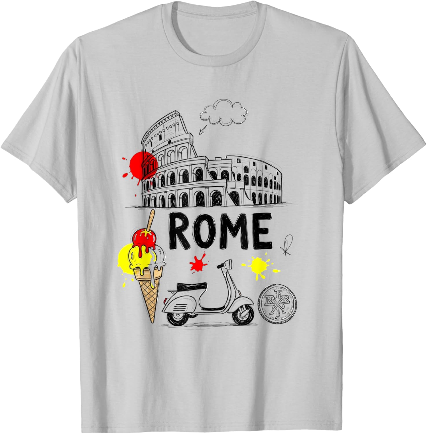 Rome Colosseum Gelato Scooter Art Kids Travel T-Shirt for Souvenirs - 1