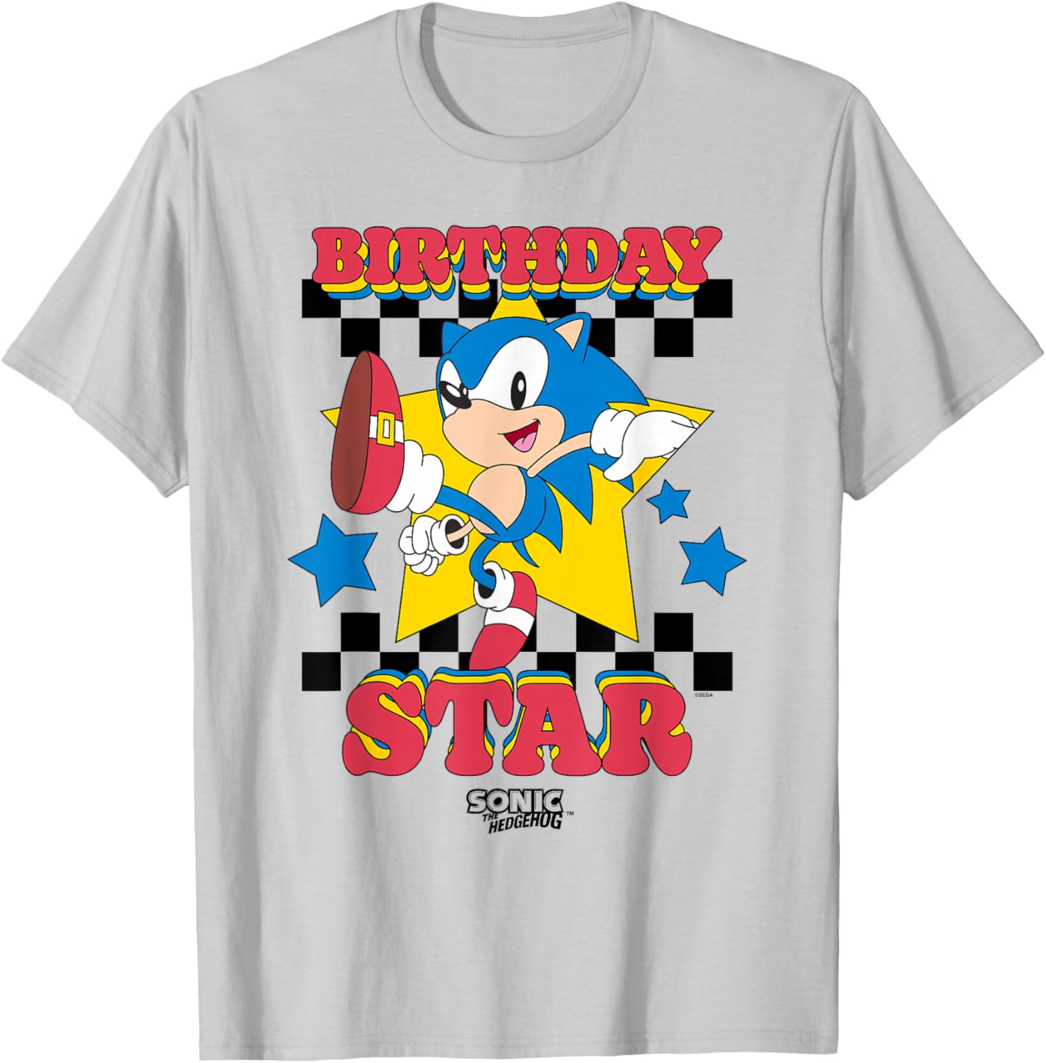 Sonic The Hedgehog Birthday Star Retro Big Chest Logo T-Shirt for Fans - 5