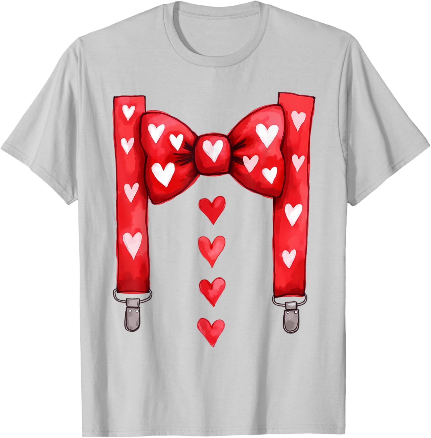 Red Hearts Bow Tie Suspenders T-Shirt for Toddler Boys Valentine's Day - 22