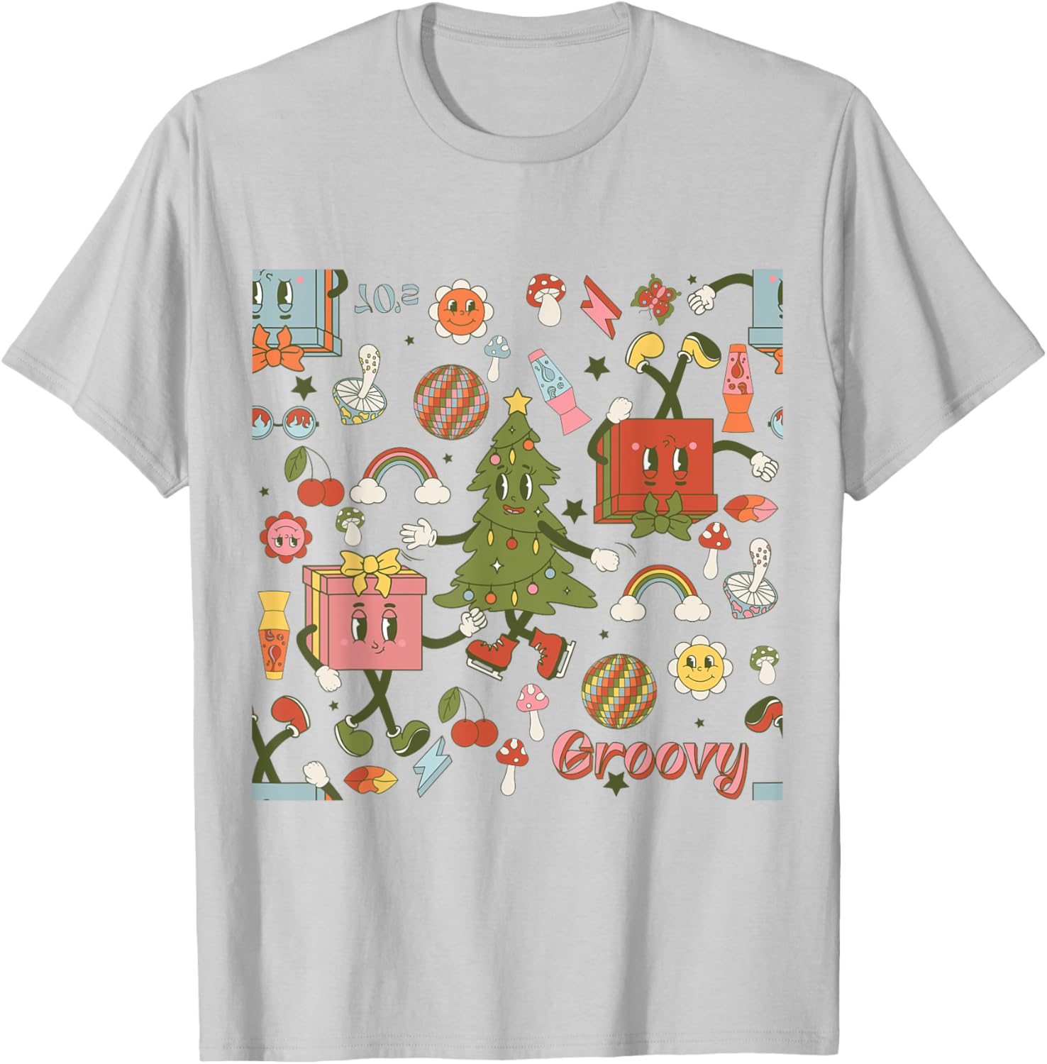 Retro 1970s Disco Christmas Tree Ugly Xmas T-Shirt for Fun Holiday Style - 6