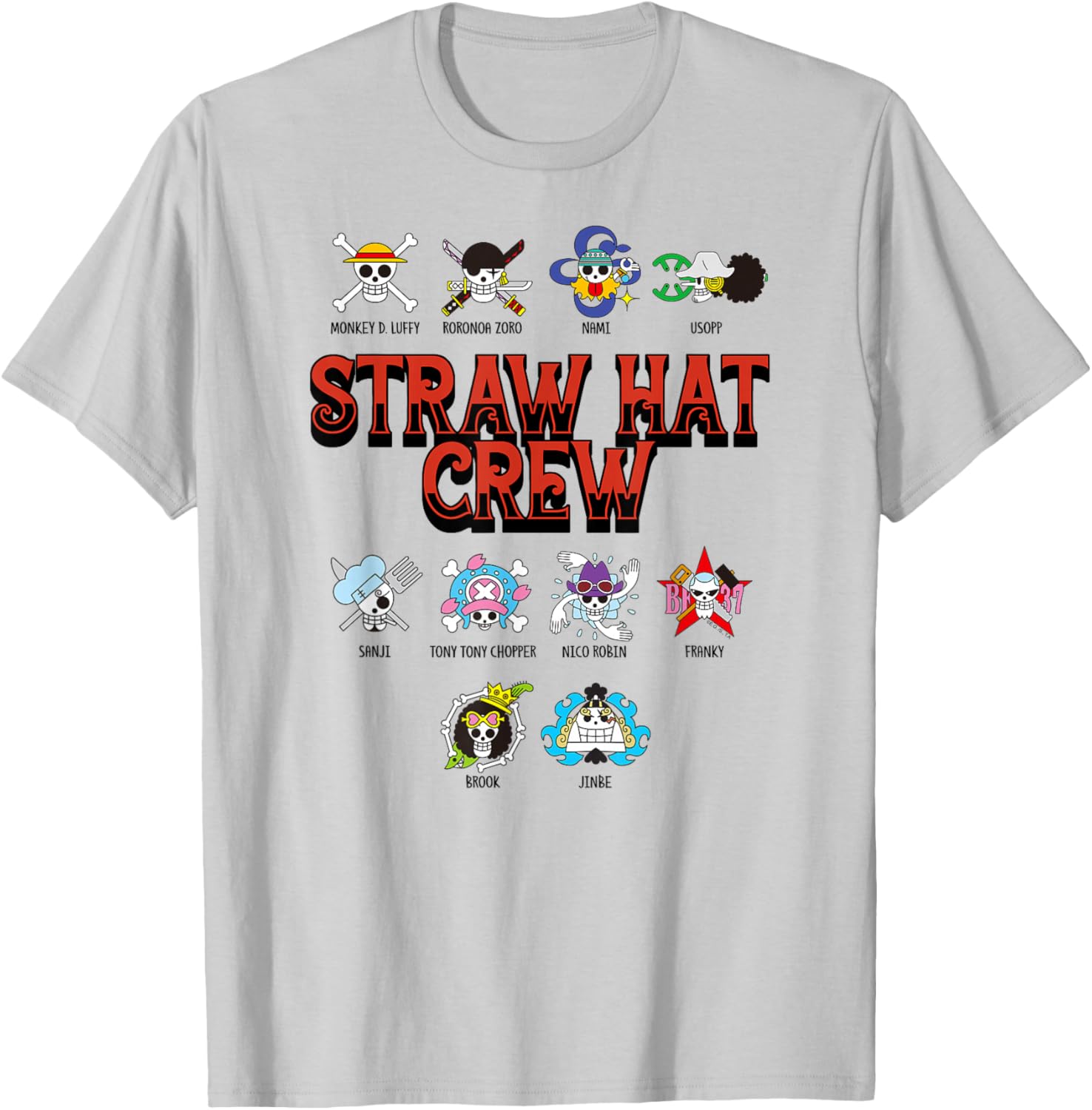 One Piece Anime Straw Hat Crew Jolly Roger Logo T-Shirt for Fans - 1